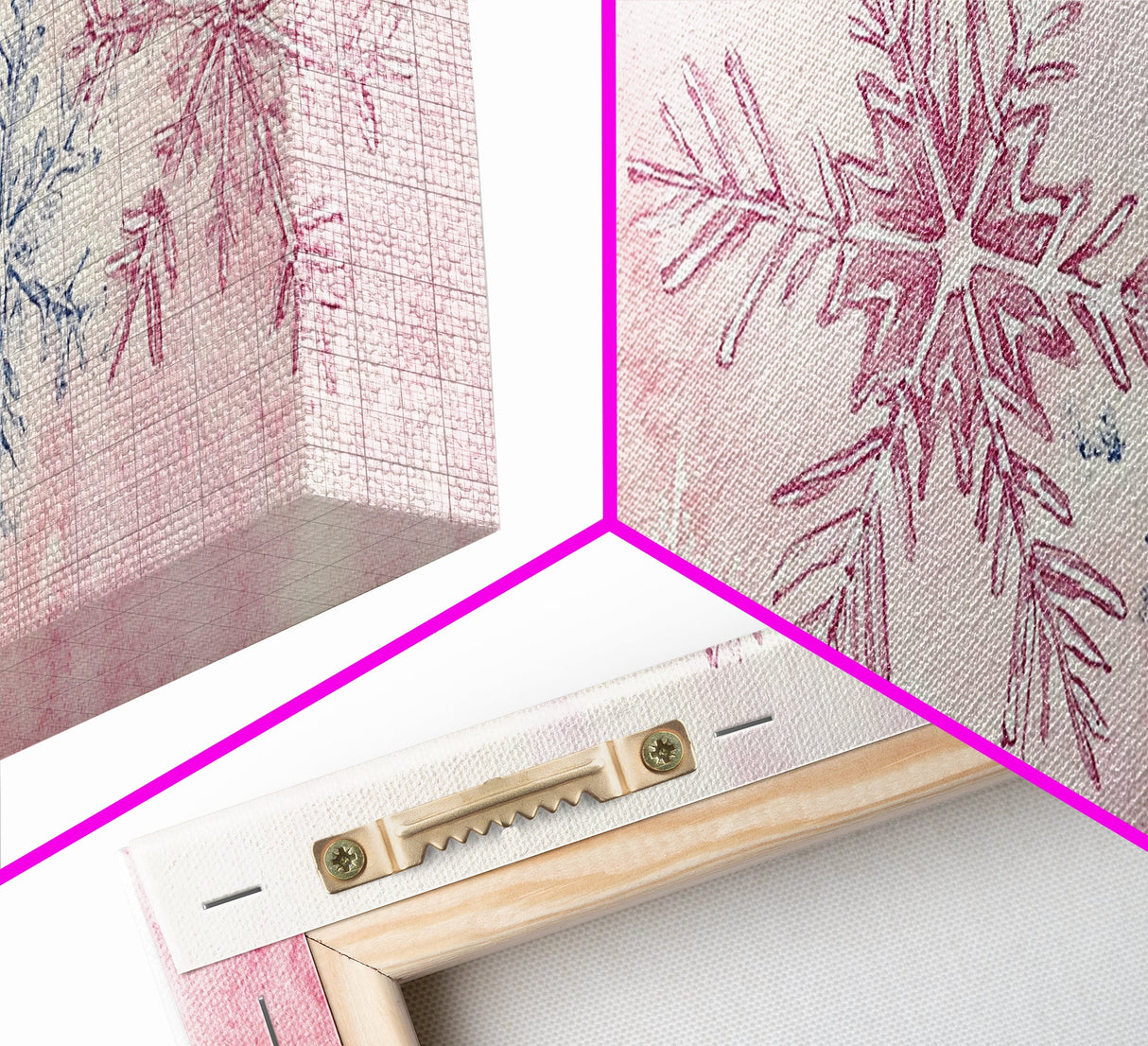 Hand-Painted Snowflake Art Canvas Print, Christmas Rustic Winter Wall Decor, Light Pink Abstract Artwork, Cozy Living Room Art Gift