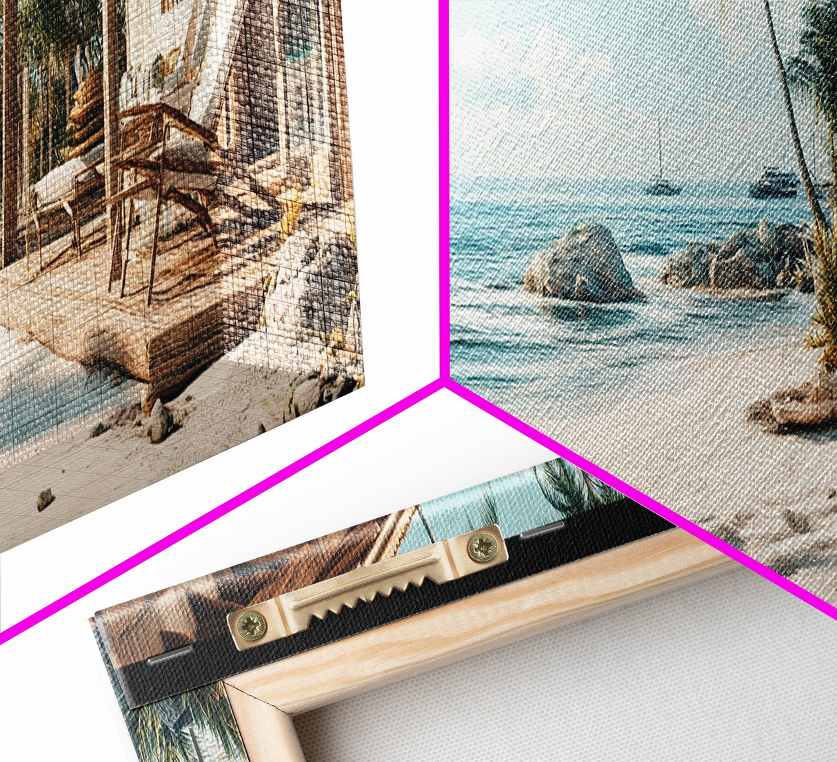 Tropical Beach Framed Canvas Print Coastal Landscape Art Nautical Decor Relaxing Living Room Wall Art Panoramic Seascape Painting
