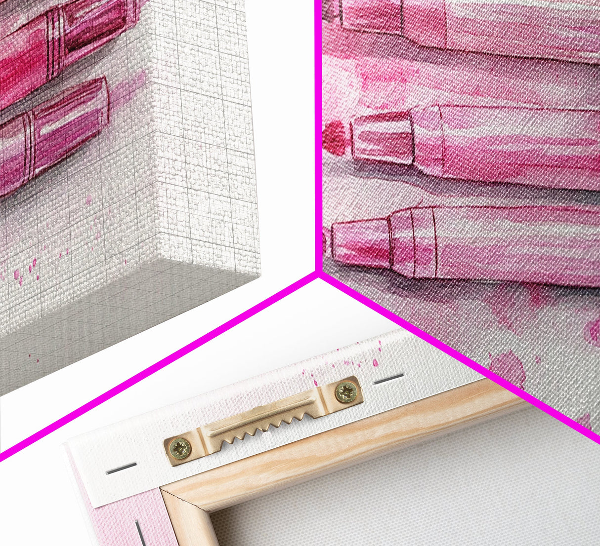 Pink Brushes Art Canvas Print with Geometric Design, Light Pink Wall Art Perfect Above Sofa or Dorm Room, Wabi Sabi Inspired Decor