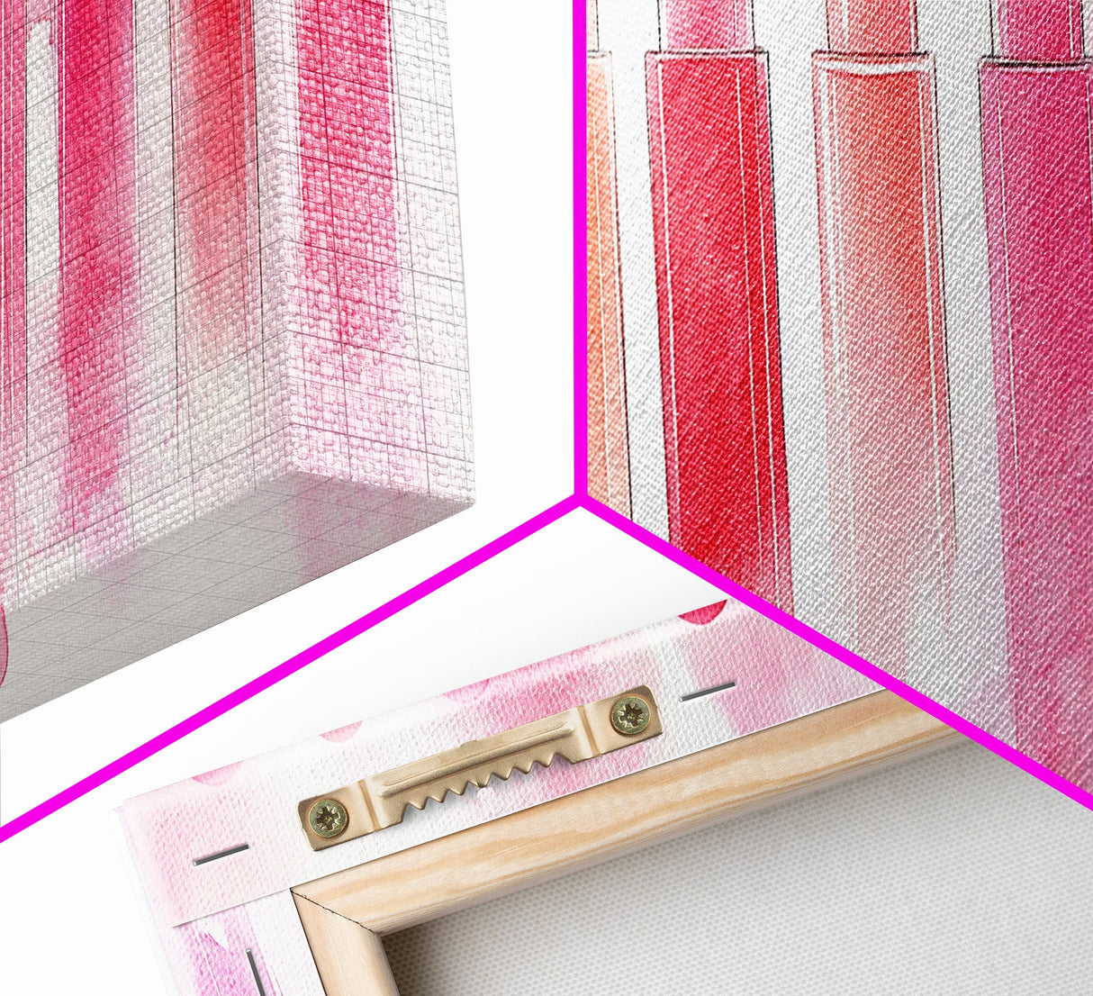 Pink Abstract Art Framed Canvas Print Featuring Lip Gloss Collection, Feminine Living Room Artwork, Boho Dorm Decor Gift Idea
