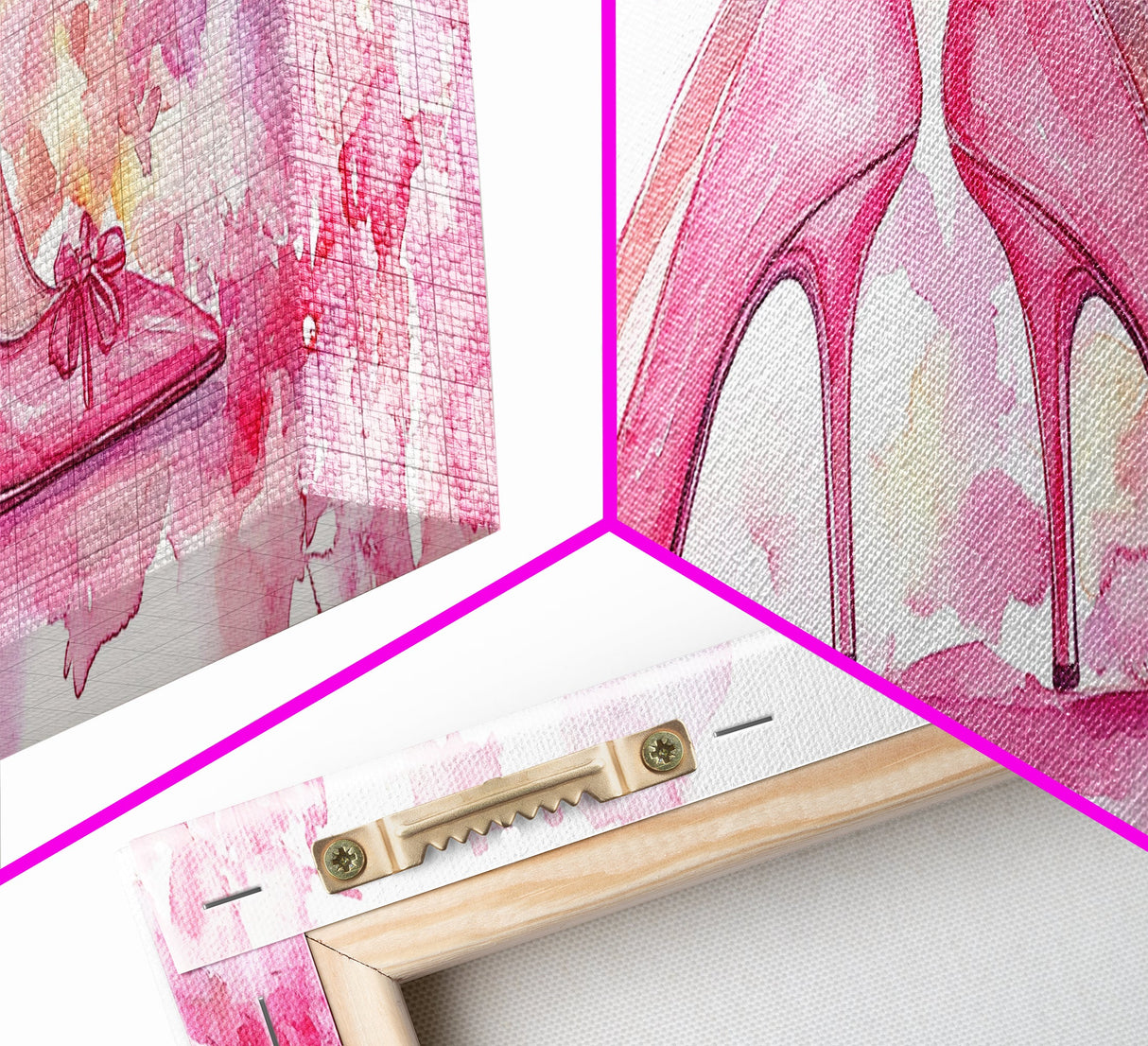 Feminine High Heel Art Framed Canvas Print Pink Wall Art Fashion Inspired Décor Bedroom Living Room Artwork Light Pastel Art Gift