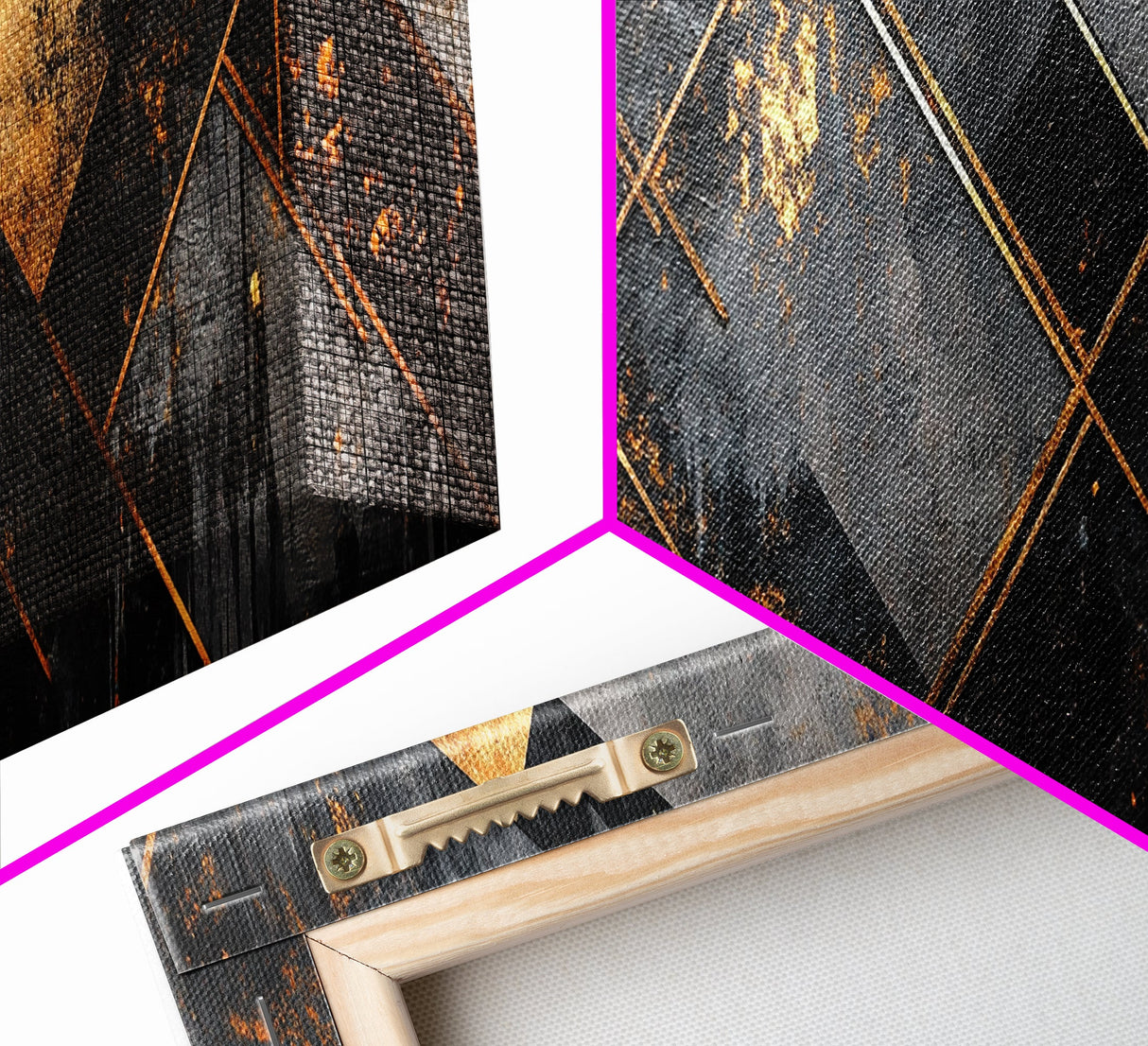 Geometric Gold Framed Canvas Print Art Deco Wabi Sabi Wall Art Rustic Modern Decor Unique Above Bed or Sofa Art Living Room Accent