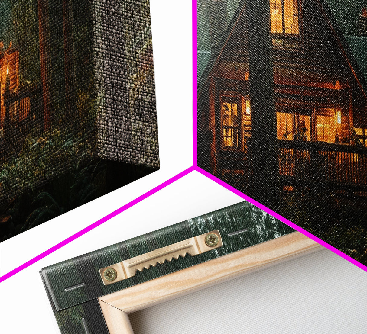 Warm Forest Cabin Framed Canvas Print, Rustic Decor Wall Art, Cozy Woodland Scene Painting, Moody Autumn Landscape, Living Room Art Piece