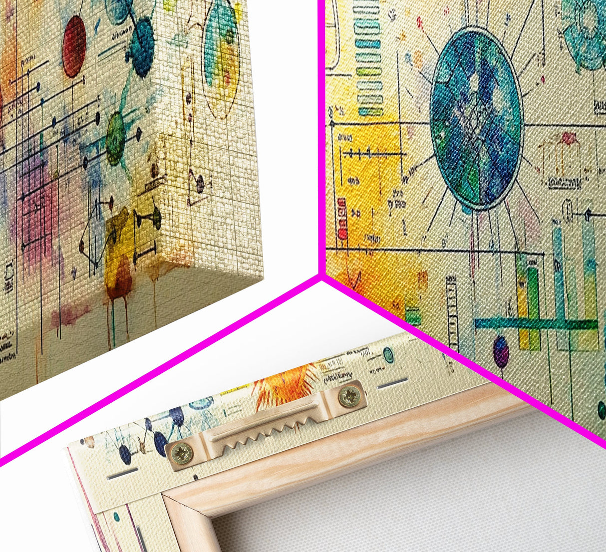 Framed Canvas Print of Science Art with Abstract Diagrams, Therapy Art, Brain Art, Panoramic Wall Art, Horizontal Living Room Art