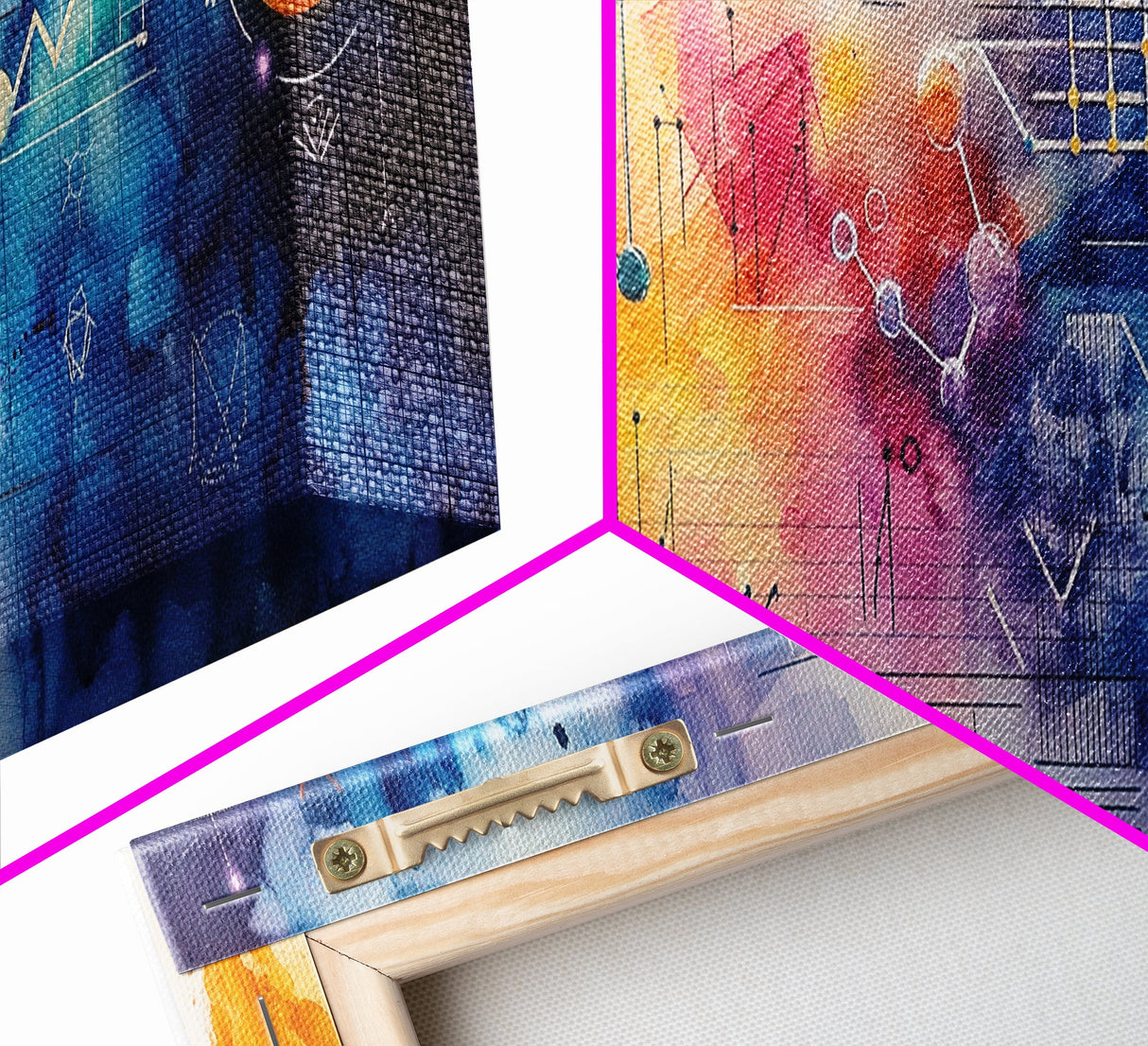 Framed Canvas Print of Cosmic Science Art with Space Diagrams, Therapy Art, Sacred Geometry Wall Art, Horizontal Living Room Art