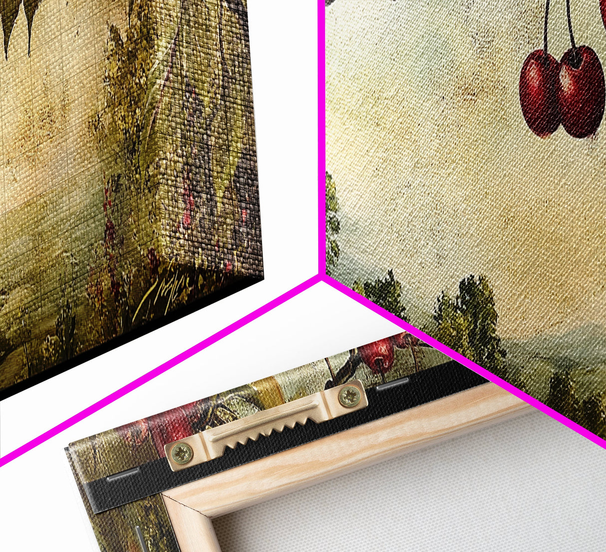 Framed Canvas Print Cherries Wall Art Panoramic Rustic Decor Living Room Horizontal Landscape Art Farmhouse Gift Idea Painting