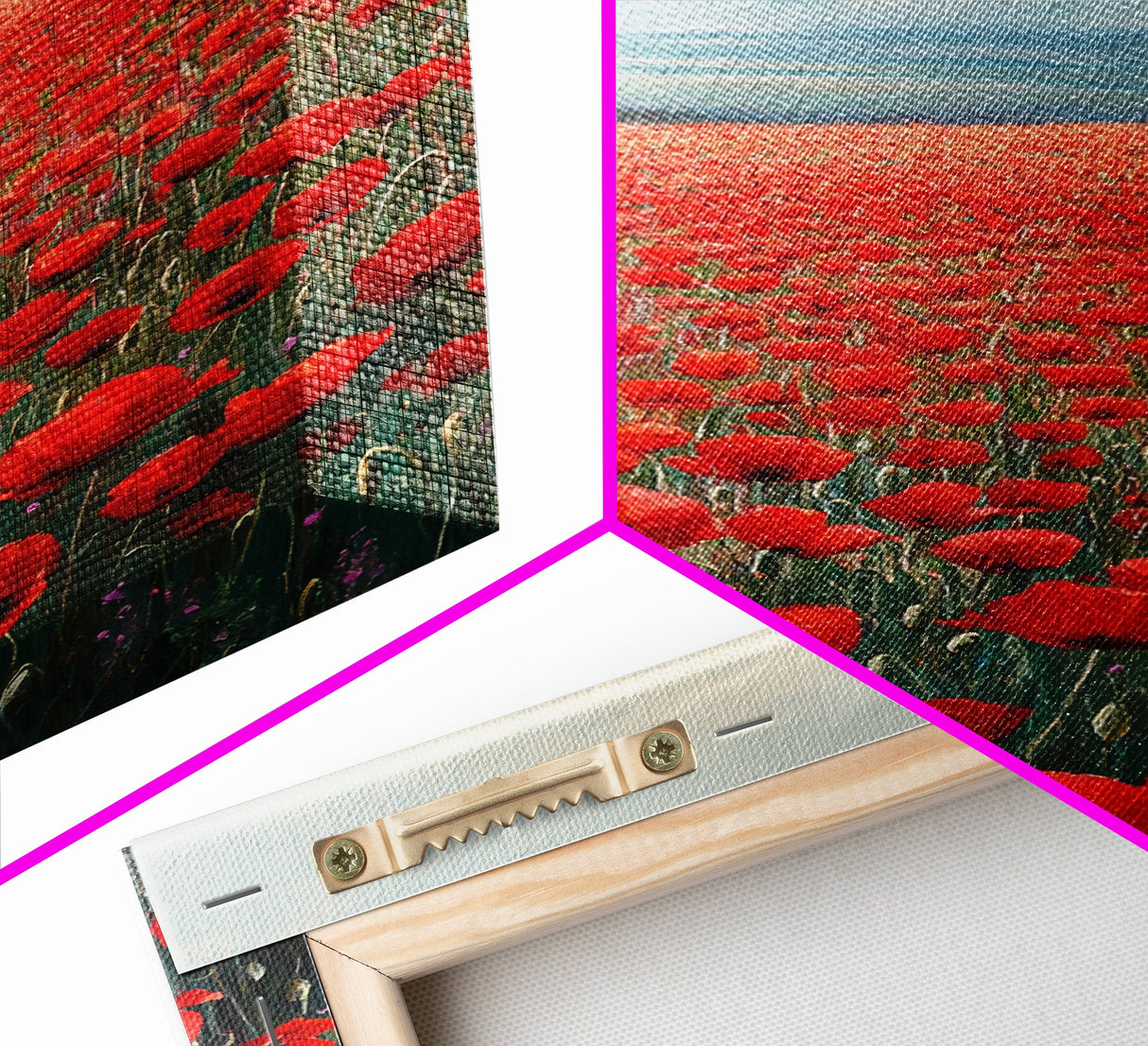 Scenic Poppy Field Framed Canvas Print, Rustic Landscape Painting, Bedroom Art, Farmhouse Wall Decor, Extra Wide Rustic Art