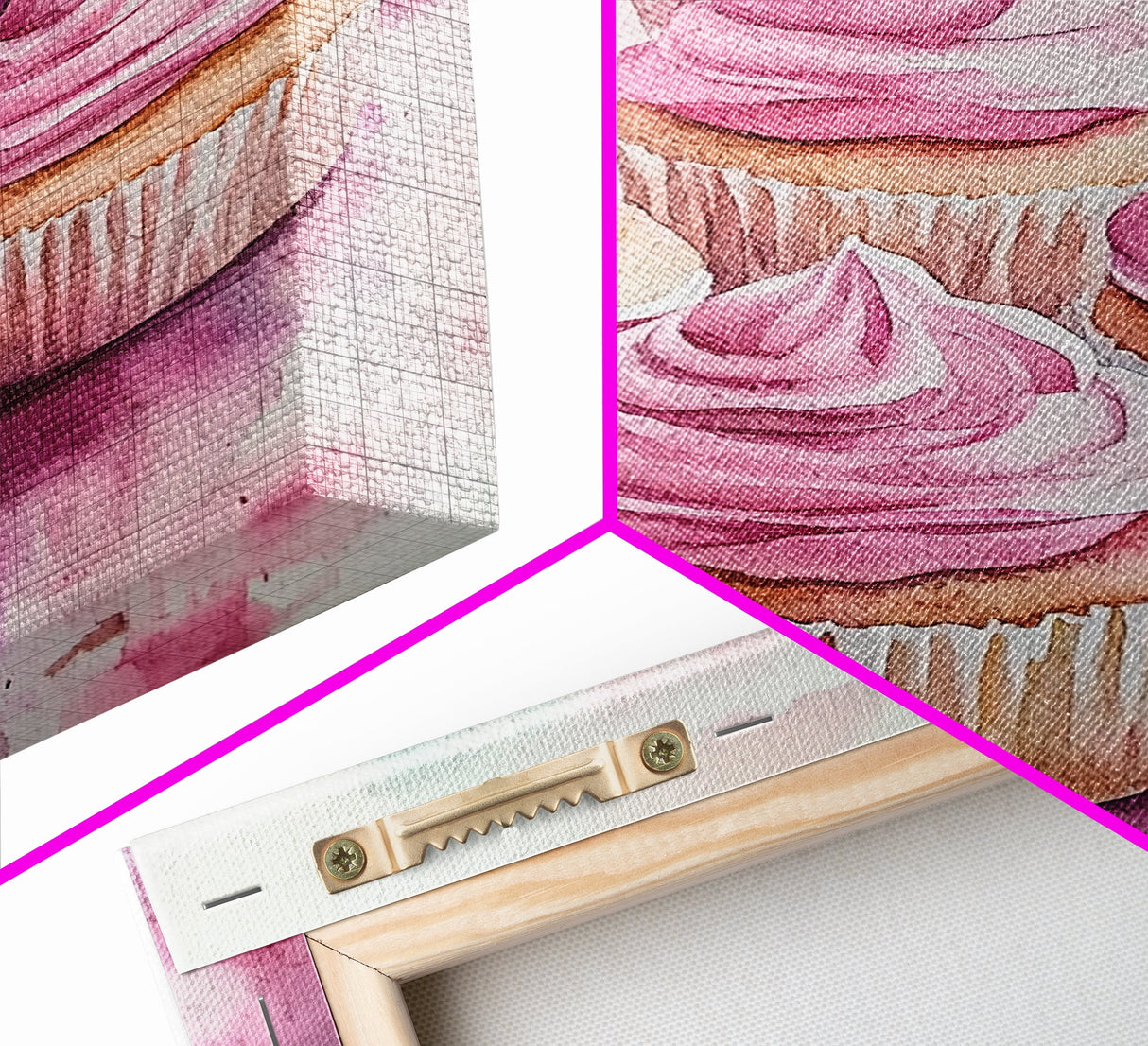 Pink Cupcake Art Canvas Print Kitchen Decor Dessert Illustration Rustic Artwork Food Review Kitchen Art Gift Idea For Her