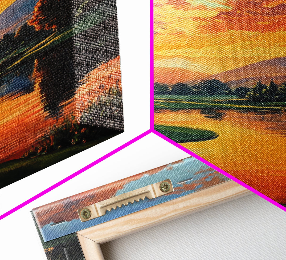 Golden Sunset Golf Framed Canvas Print, Landscape Wall Art, Rustic Horizontal Decor, Living Room Painting, Gift Idea for Him