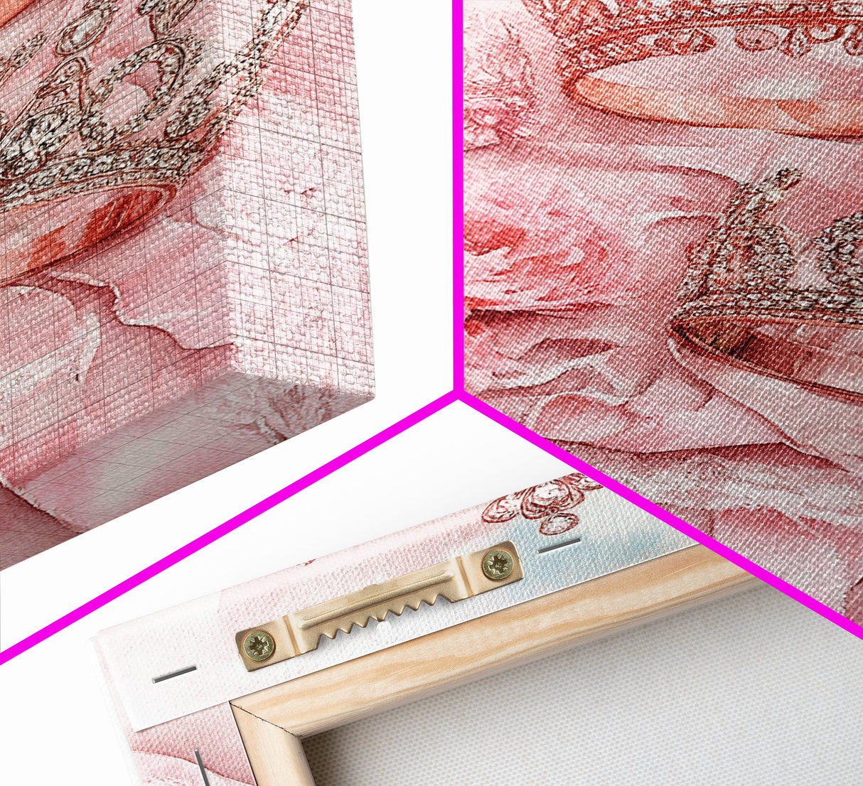 Elegant watercolor crowns and roses painting, framed canvas print, rose painting, goddess art print, chic pink wall art for living room