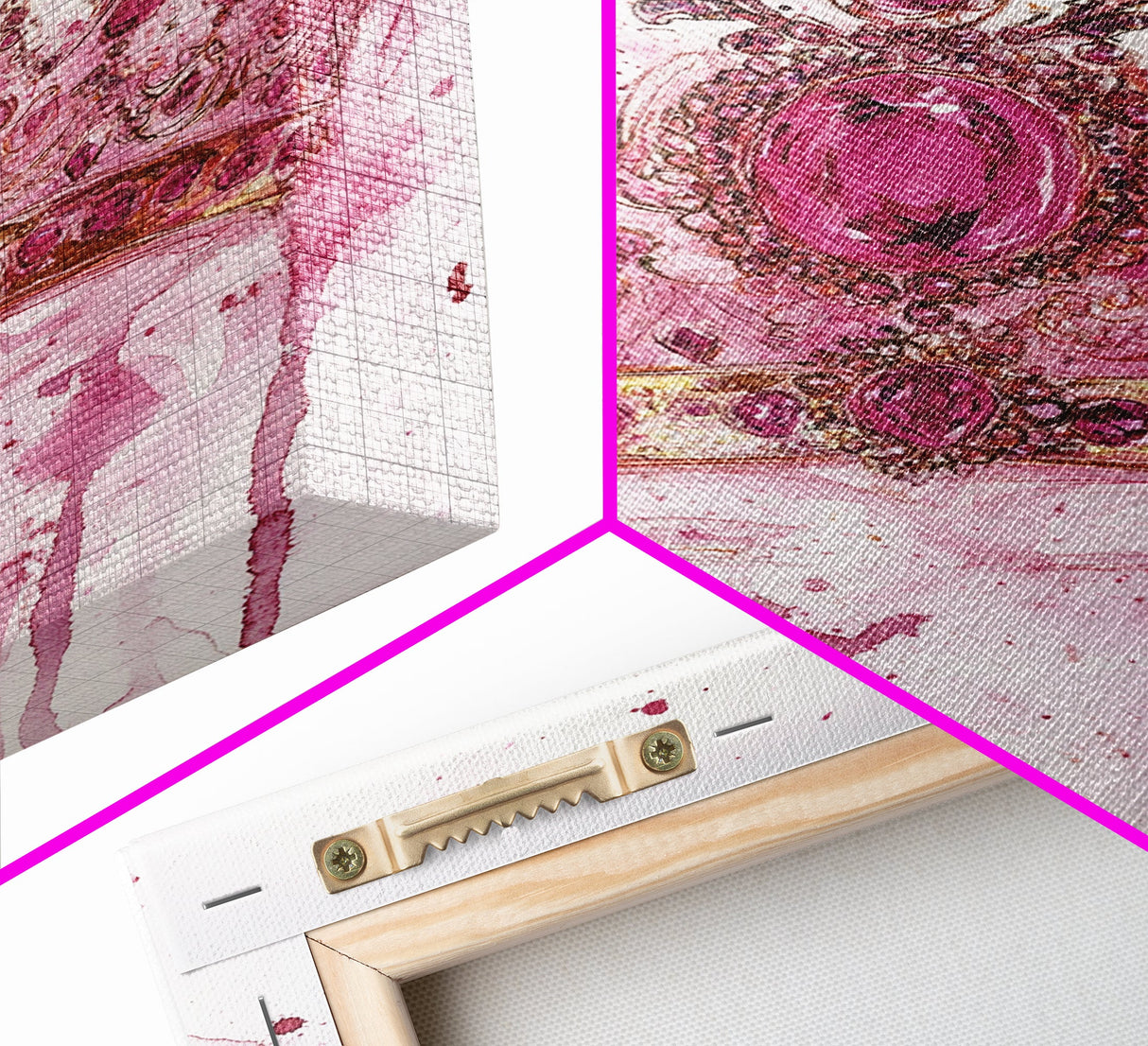 Regal jeweled crown painting featuring framed canvas print, moody art, pink wall art for dorm, unique goddess art print decor
