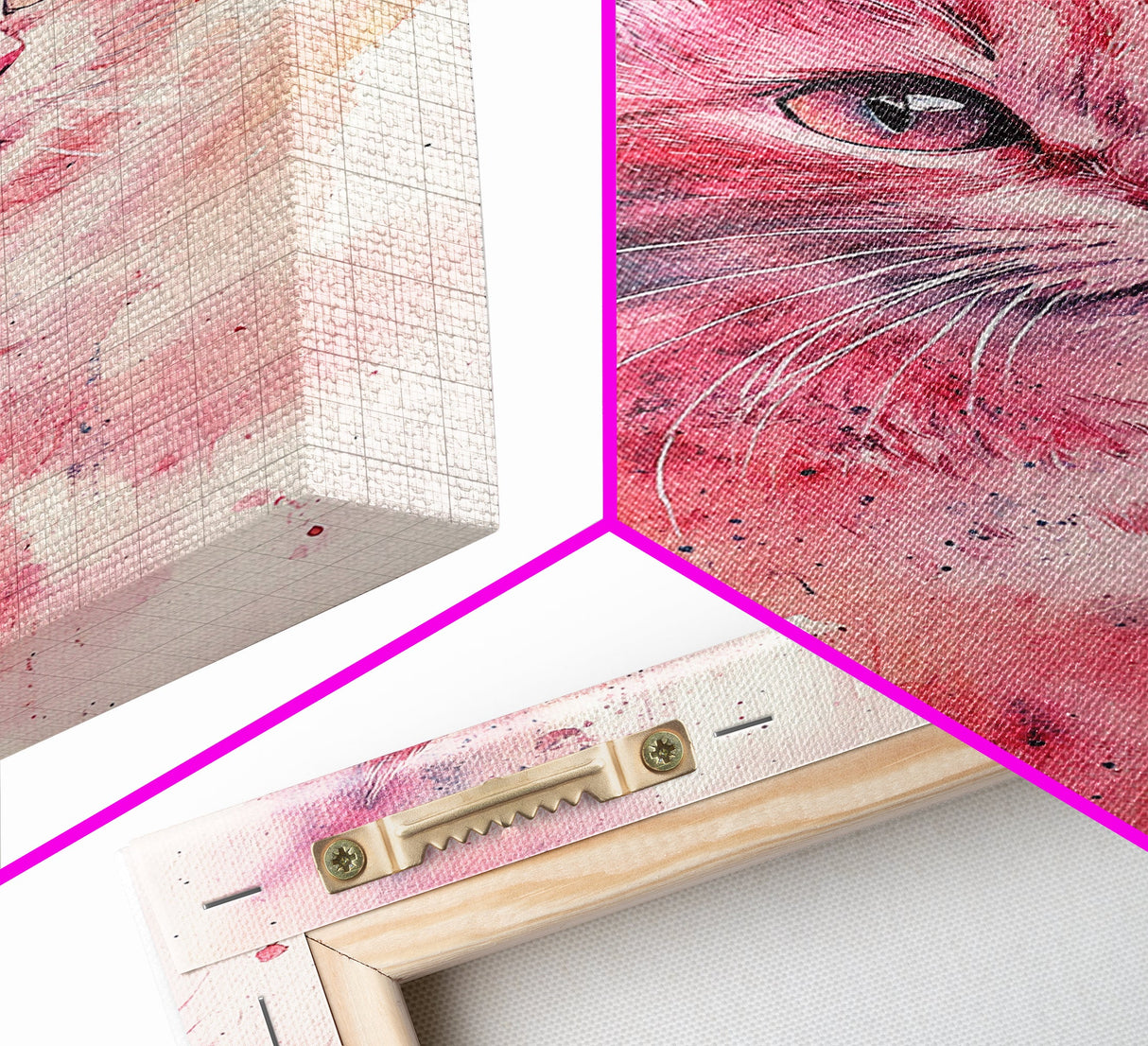 Pink Cat Portrait Canvas Print, Whimsical Art, Feline Wall Art, Light Pink Wall Art, Bedroom Art, Artistic Decor, Gift Idea for Cat Lovers