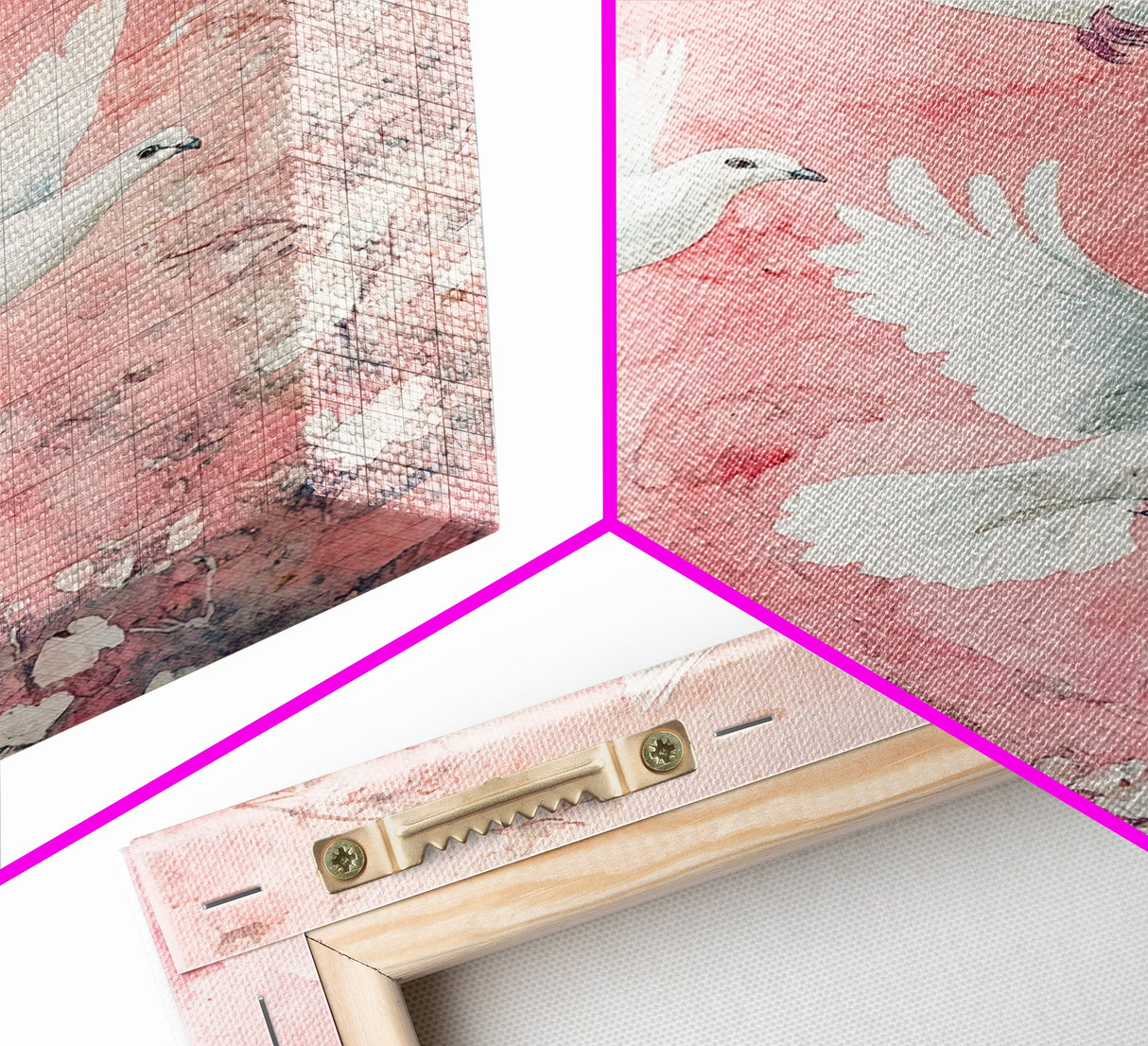 Cherry Blossom Art with Peaceful Doves Framed Canvas Print, Angelic Bird Art Pink Decor, Whimsical Bedroom or Living Room Gift