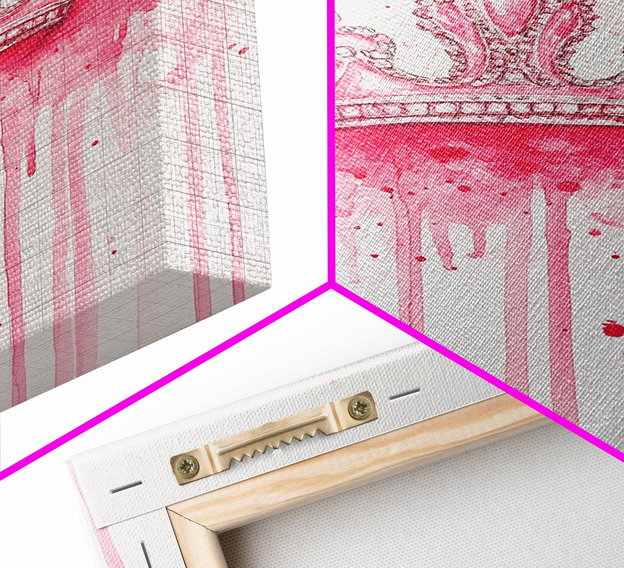 Pink Crown Canvas Print Framed Royal Aesthetic Art Whimsical Wall Art Light Pink Accent Bedroom or Living Room Rustic Decor Gift