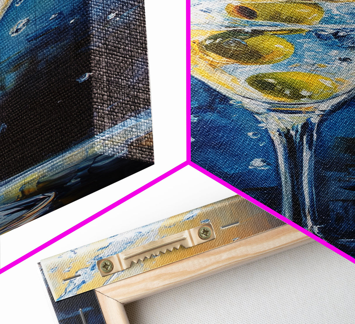 Elegant Olive Martini Framed Canvas Print with Vibrant Cocktail Art for Living Room or Kitchen, Rustic Home Decor