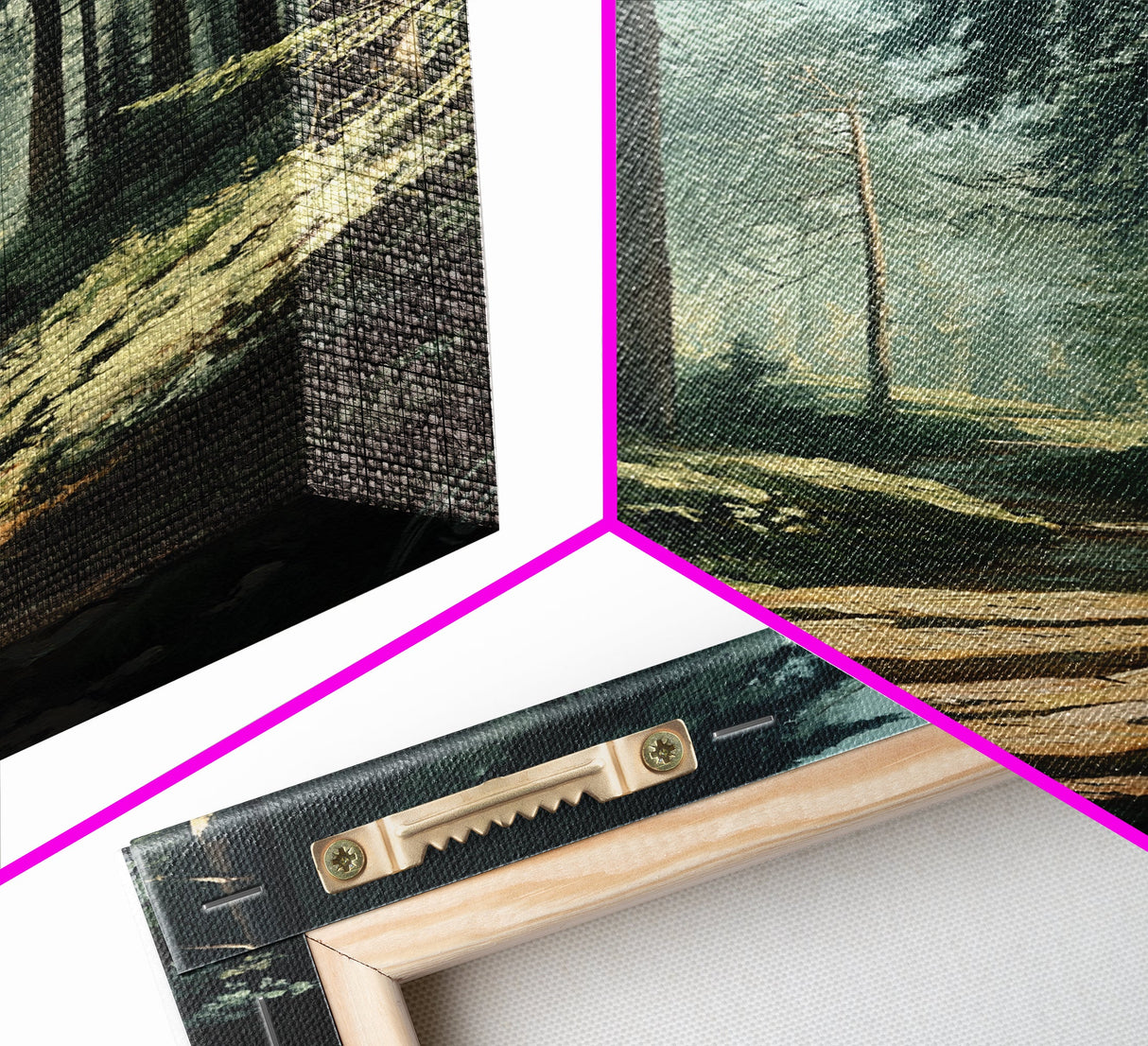 Forest Path Landscape Framed Canvas Print with Pine Tree Art, Rustic Decor and Serene Nature Above Sofa Artwork