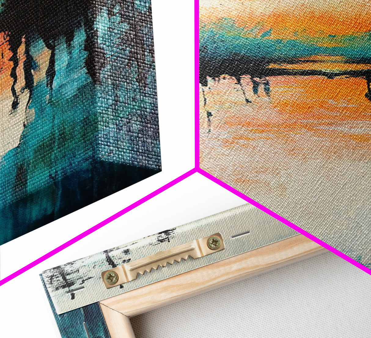 Sunset Reflection, coastal painting, pink orange wall art, lake Tahoe art farmhouse art, Framed Canvas Print, panoramic art
