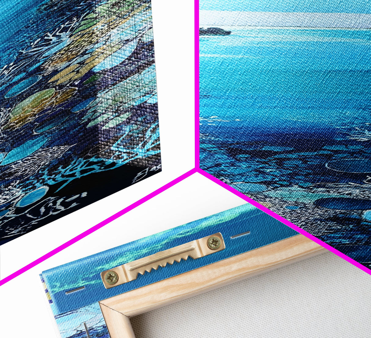 Underwater View, nautical painting, seascape painting, coral reef painting, blue and green wall art, Framed Canvas Print