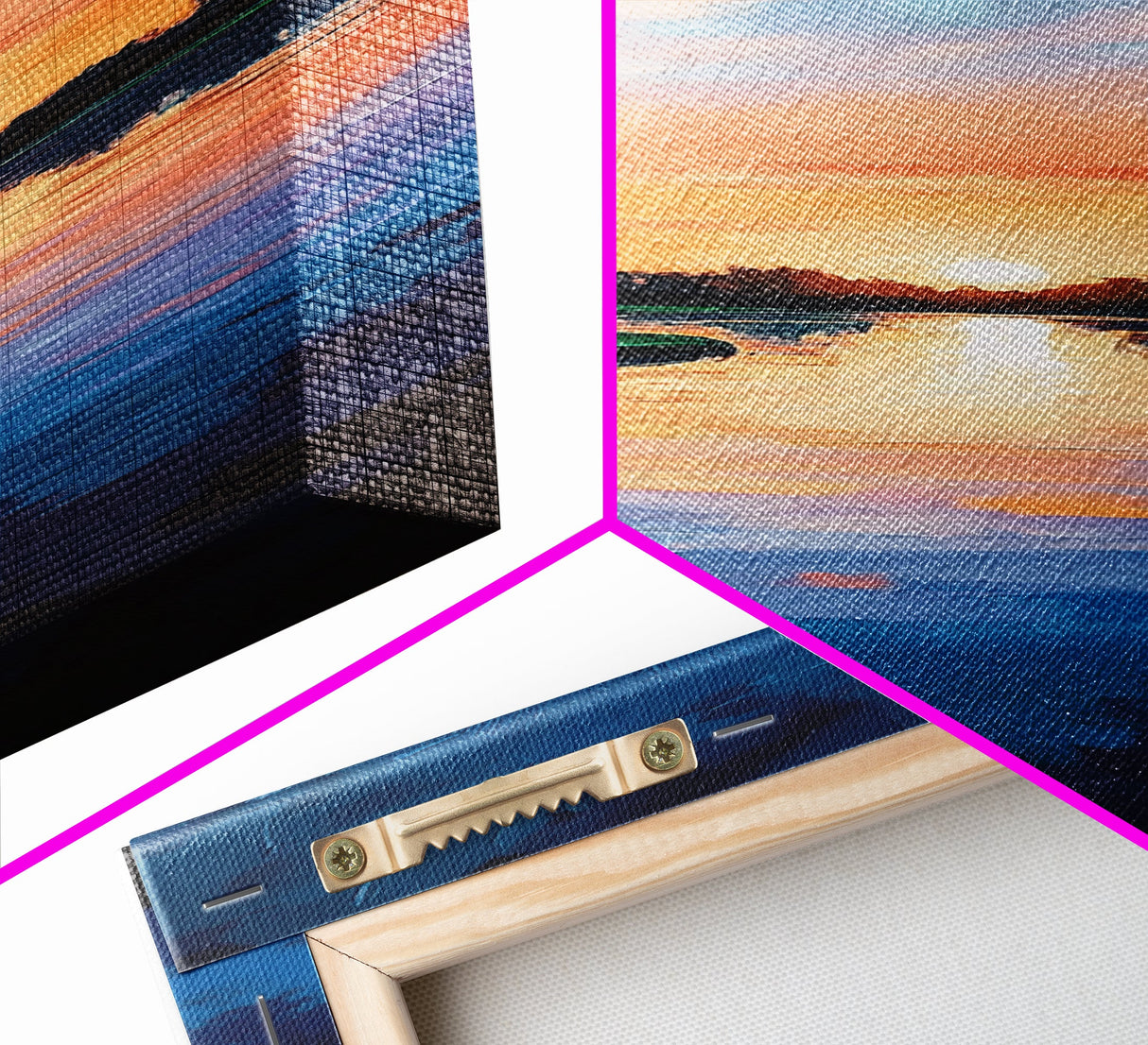 Lake Sunset, Reflections, Moody Art, Framed Canvas Print, Coastal Landscape Art, Horizontal Wall Art, Above Sofa Art