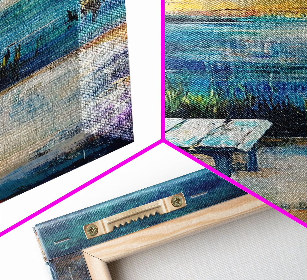 Lakeside Bench, moody art, landscape painting, coastal wall art, rustic decor, farmhouse art, framed canvas print, vertical wall art