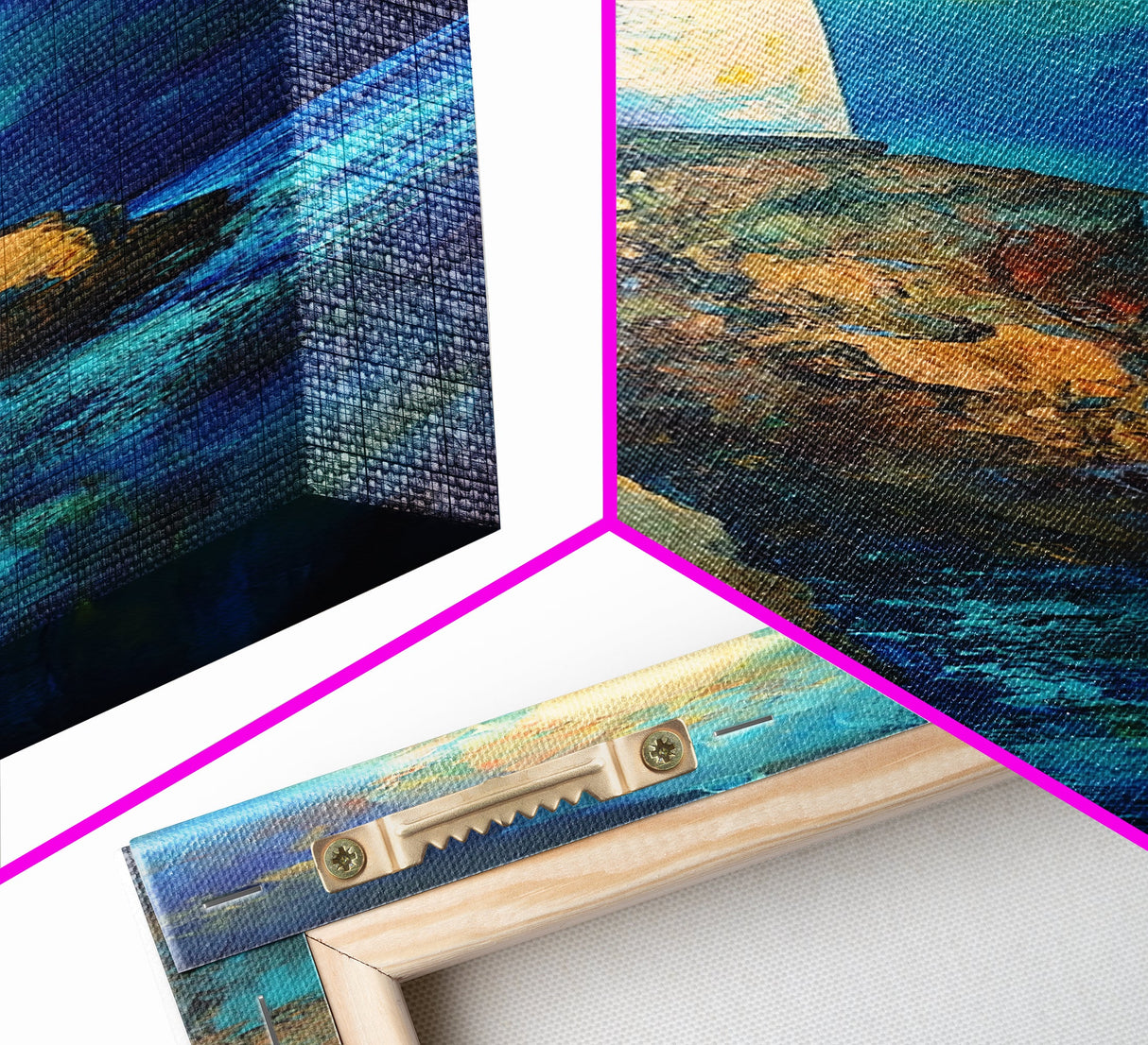 Lighthouse Painting, Moon Oil Painting, Nautical Decor, Coastal Wall Art, Seascape Painting, Canvas Print, Tall Narrow Art, Gift Idea