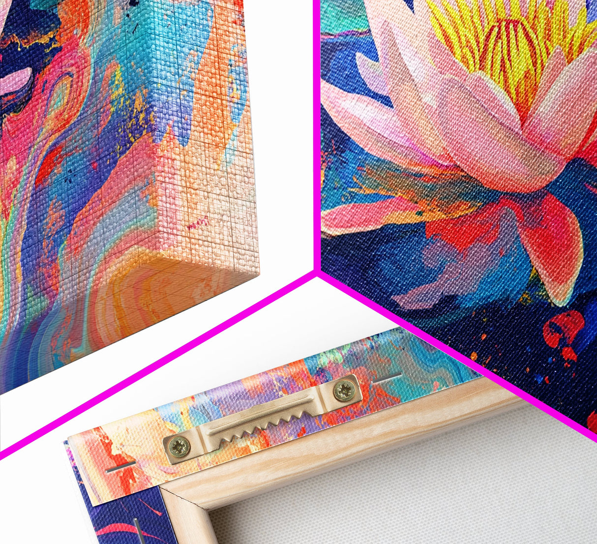 Water Lily, koi fish painting, botanical prints, pink orange wall art, floral painting, nature wall art, framed canvas print