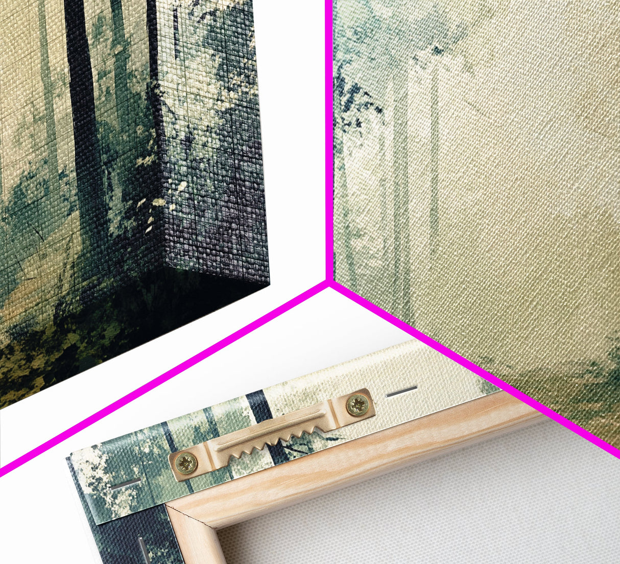 Foggy Forest Path, forest at dusk painting, pine tree art, wabi sabi art, moody art, extra wide art, rustic wall art, Canvas Print
