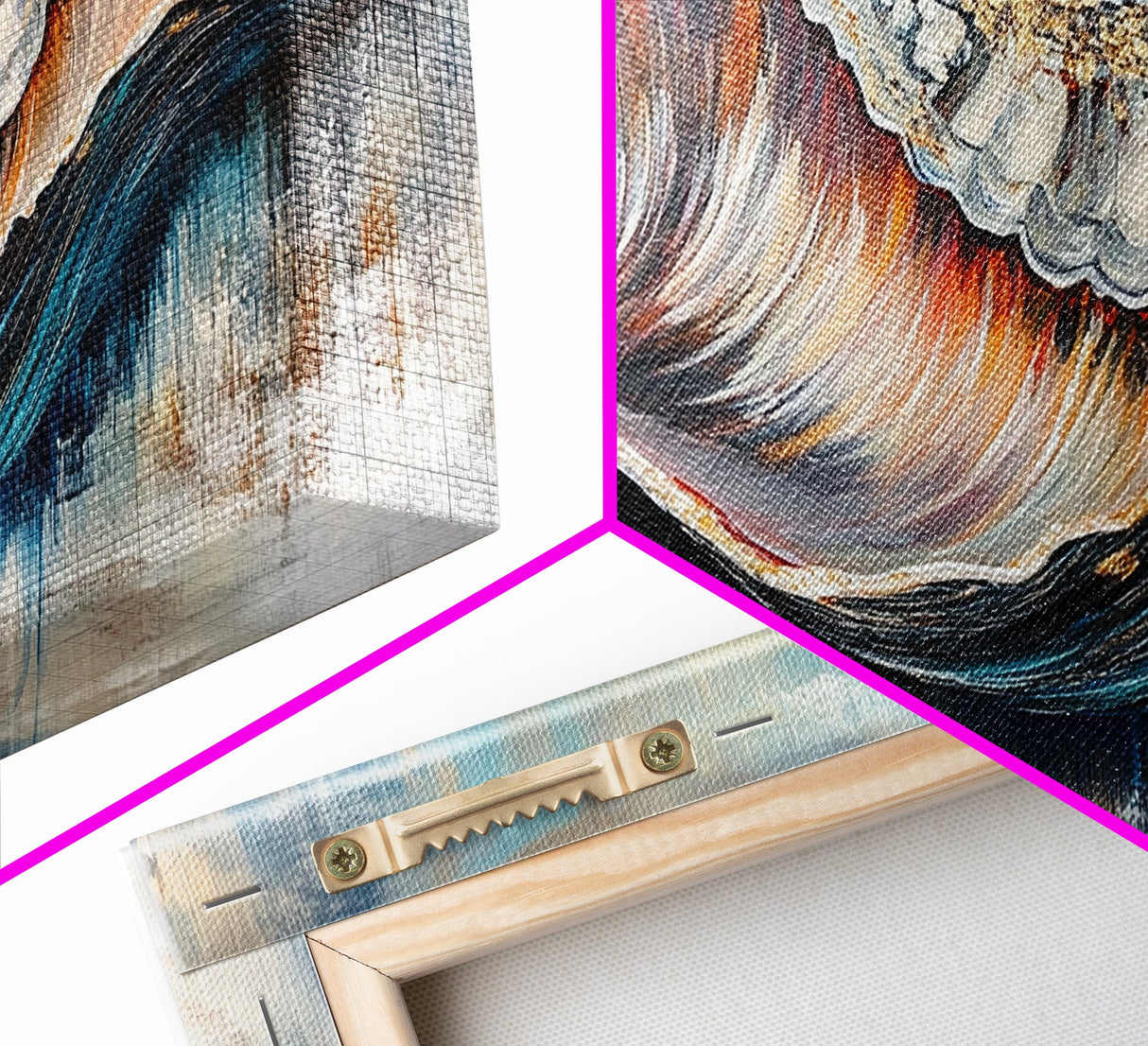 Oyster Shell, coastal painting, framed canvas print, nautical decor, oyster wall art, blue and green wall art, extra wide art