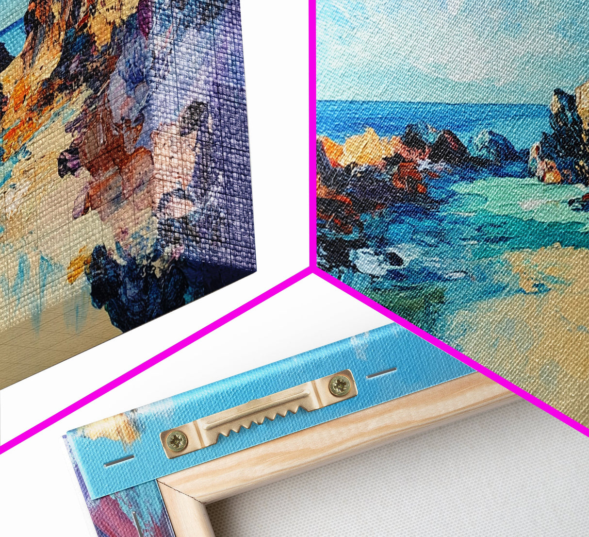 Rocky Seascape Panorama, framed canvas print, extra wide art, seascape painting, above couch art, nautical painting