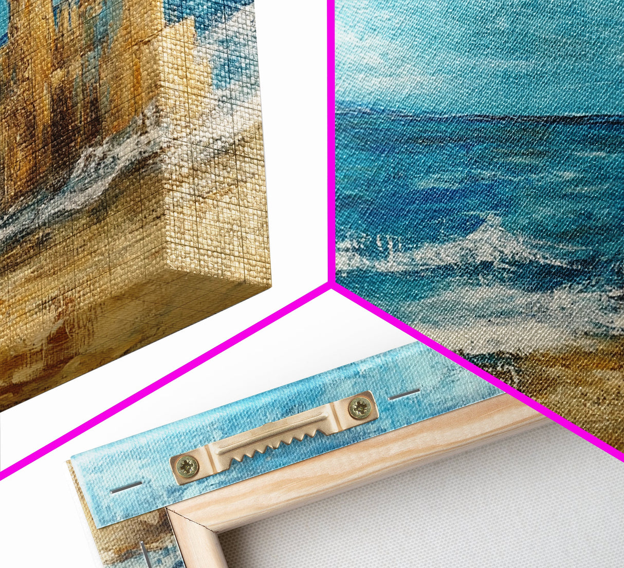 Sandcastle Painting, Coastal Decor, Beach House Wall Art, Nautical Painting, Framed Canvas Print, Seascape Art, Ocean Wave Painting