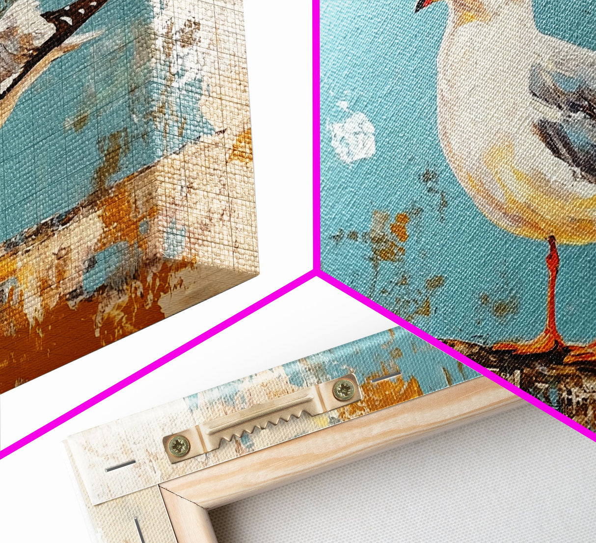 Seagull Painting, Coastal Landscape Art, Nautical Wall Art, Rustic Decor, Framed Canvas Print, Beach House Art, Bird Art