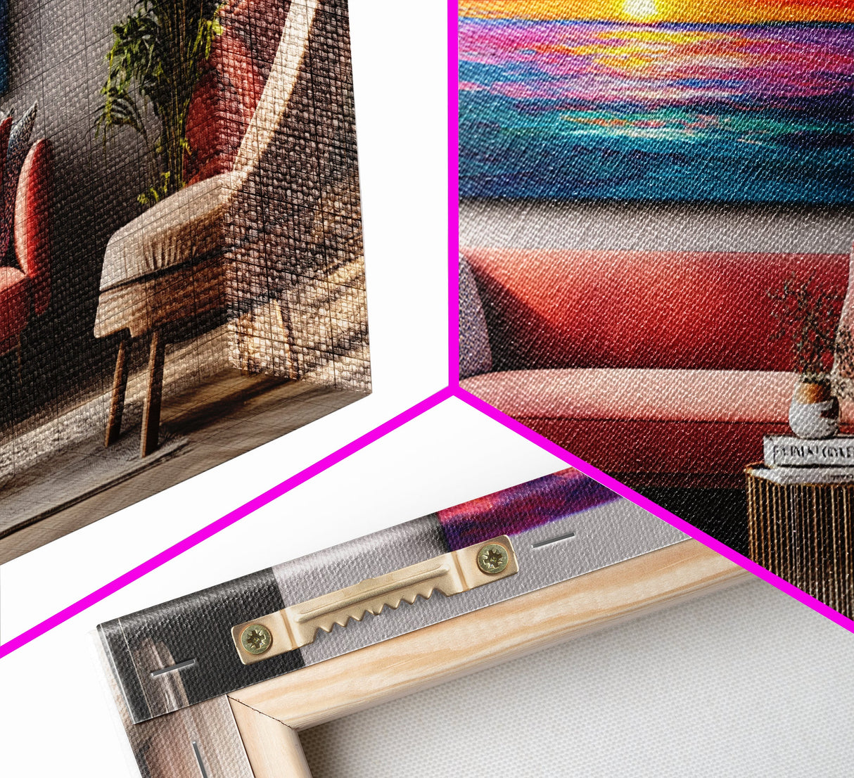Red Couch, Sunset Painting, Above Sofa Art, Coastal Wall Art, Beach Decor, Panoramic Art, Framed Canvas Print, Living Room Art