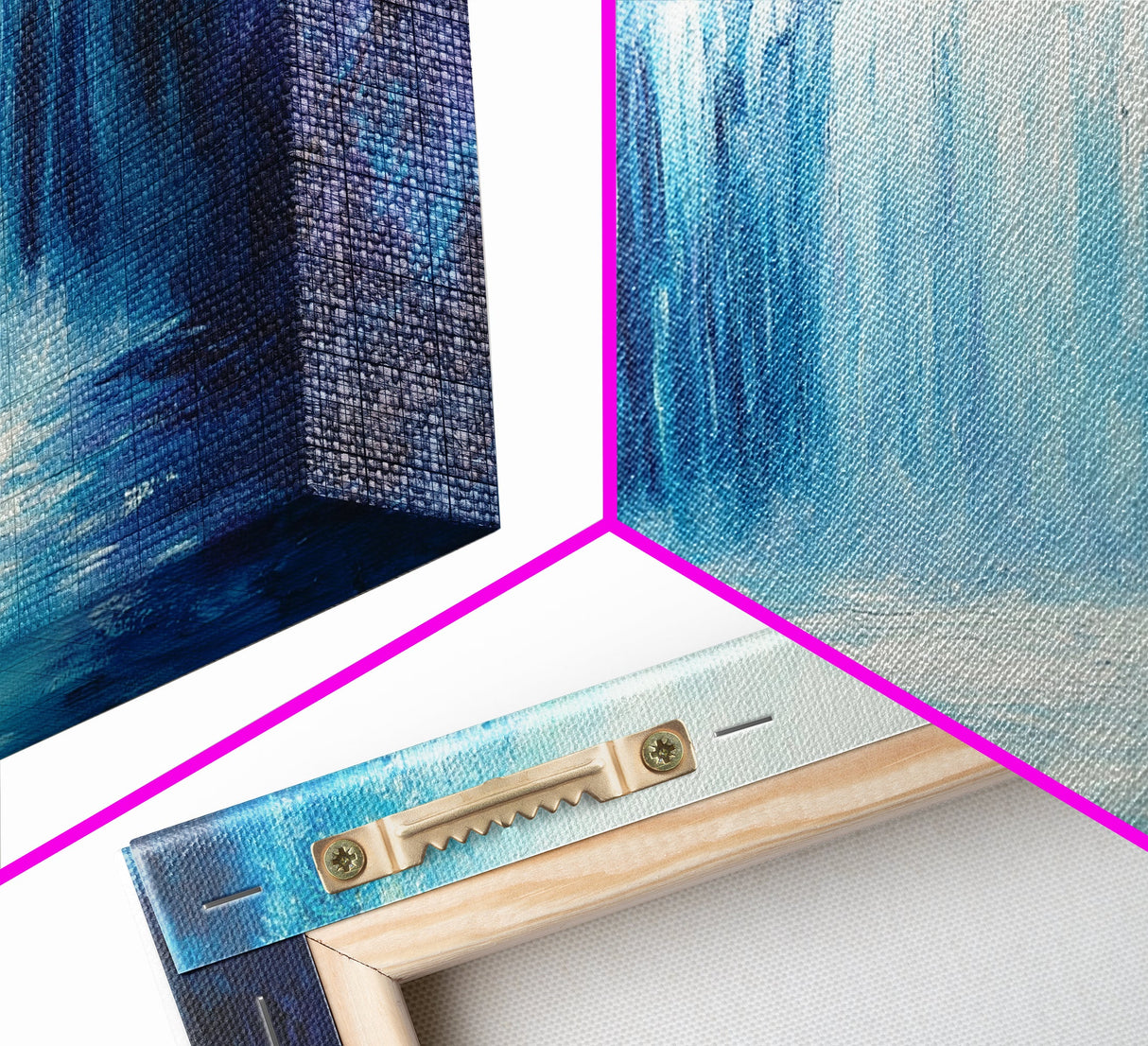 Majestic Waterfall, moody art, blue and green wall art, landscape painting, wabi sabi art, Framed Canvas Print, nature inspired art