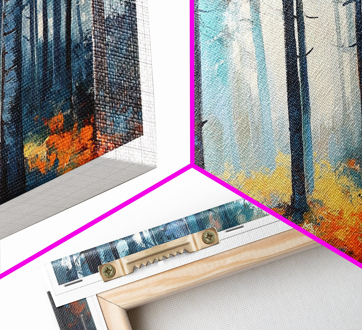 Enchanted Birch Forest, Pine Tree Art, Autumn Landscape, Birch Tree Painting, Rustic Wall Art, Framed Canvas Print, Extra Wide Art