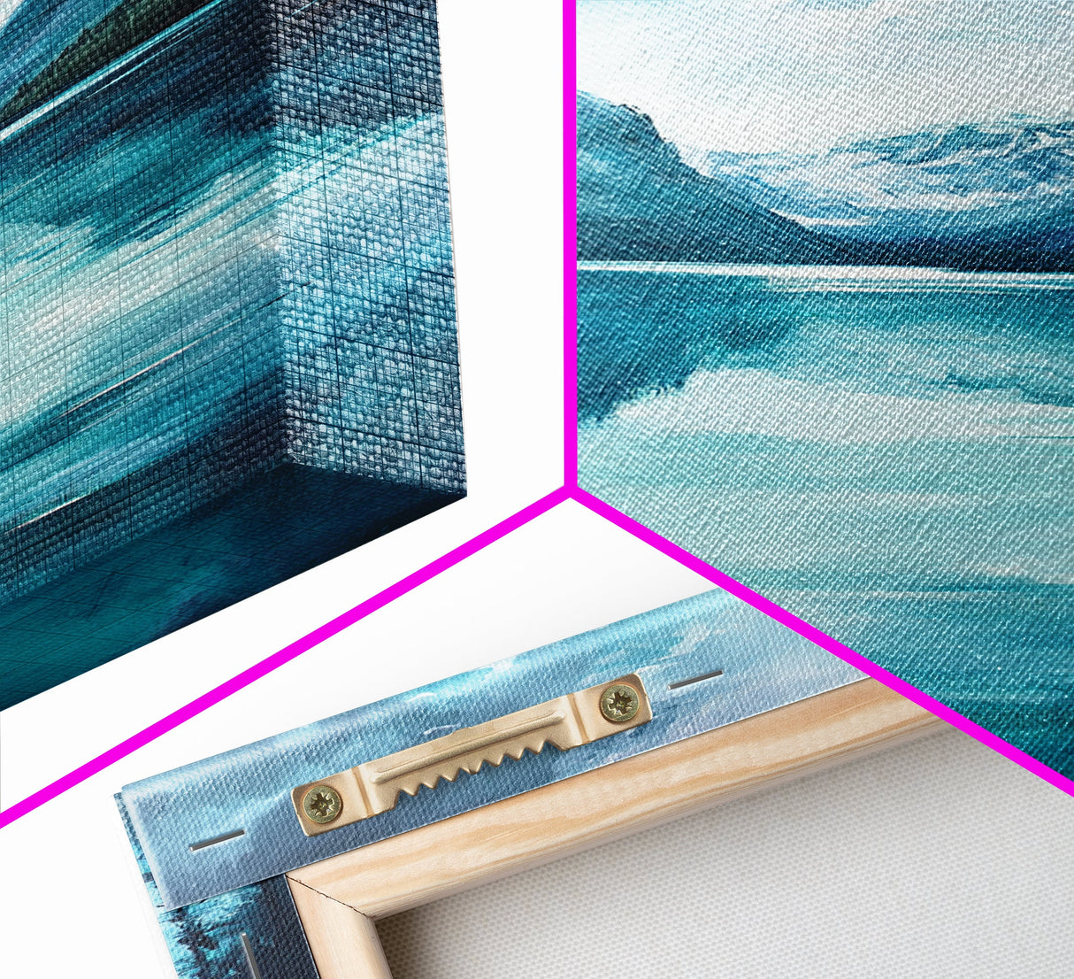 Serene Lake Reflection, lake Tahoe art, panoramic painting, above couch art, blue and green wall art, Framed Canvas Print
