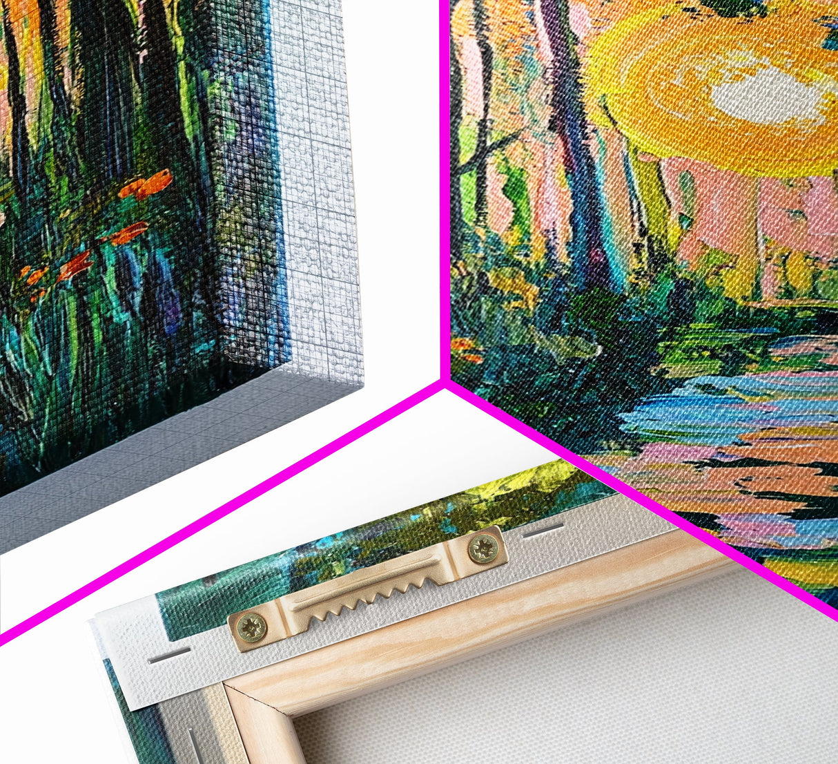 Forest Sunrise Path, wildflower painting, forest at dusk painting, wabi sabi wall art, whimsical art, Canvas Print