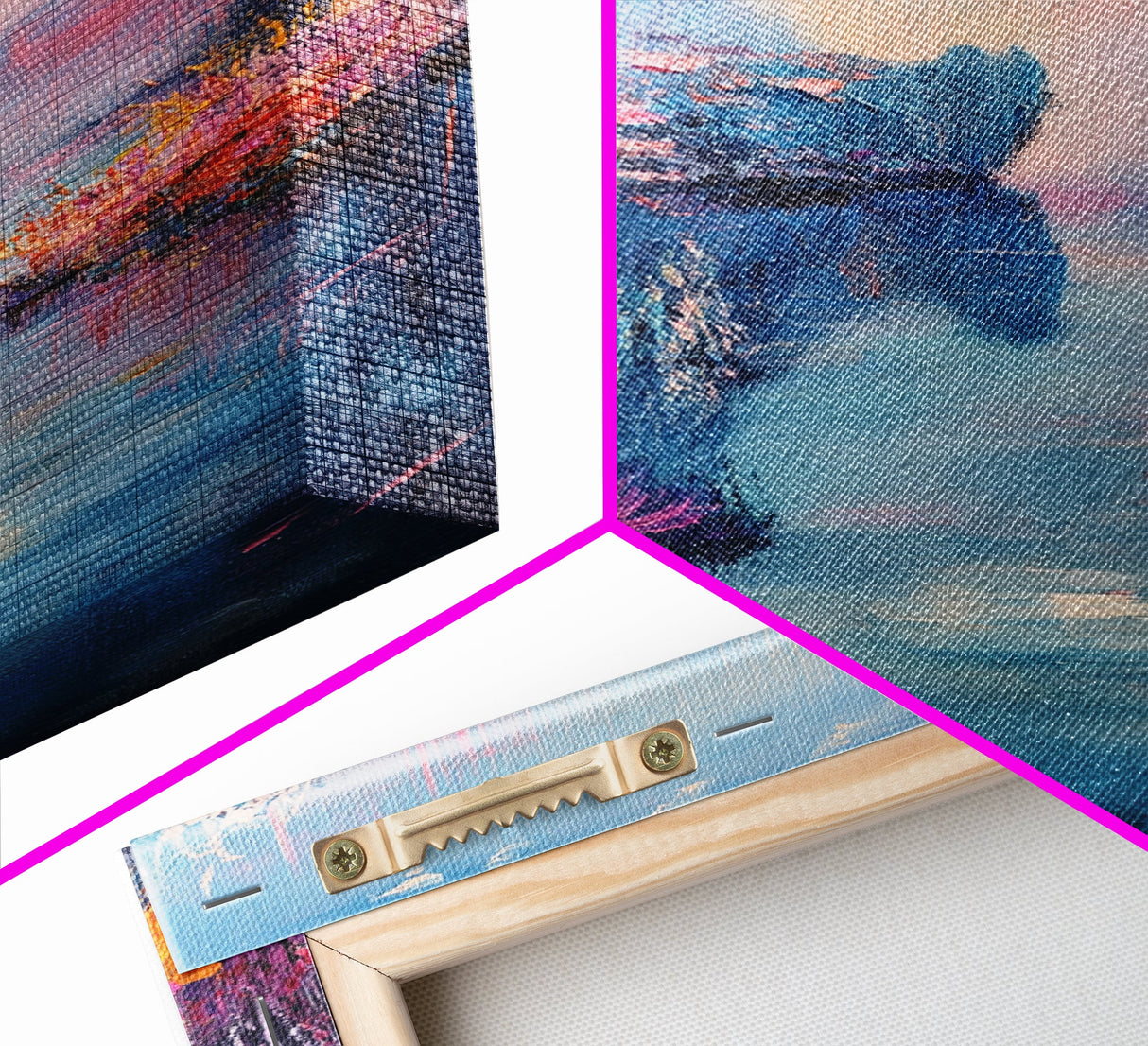 Dreamy Lake Scene, pink abstract art, blue and green wall art, moody art, vertical wall art, framed canvas print, living room art