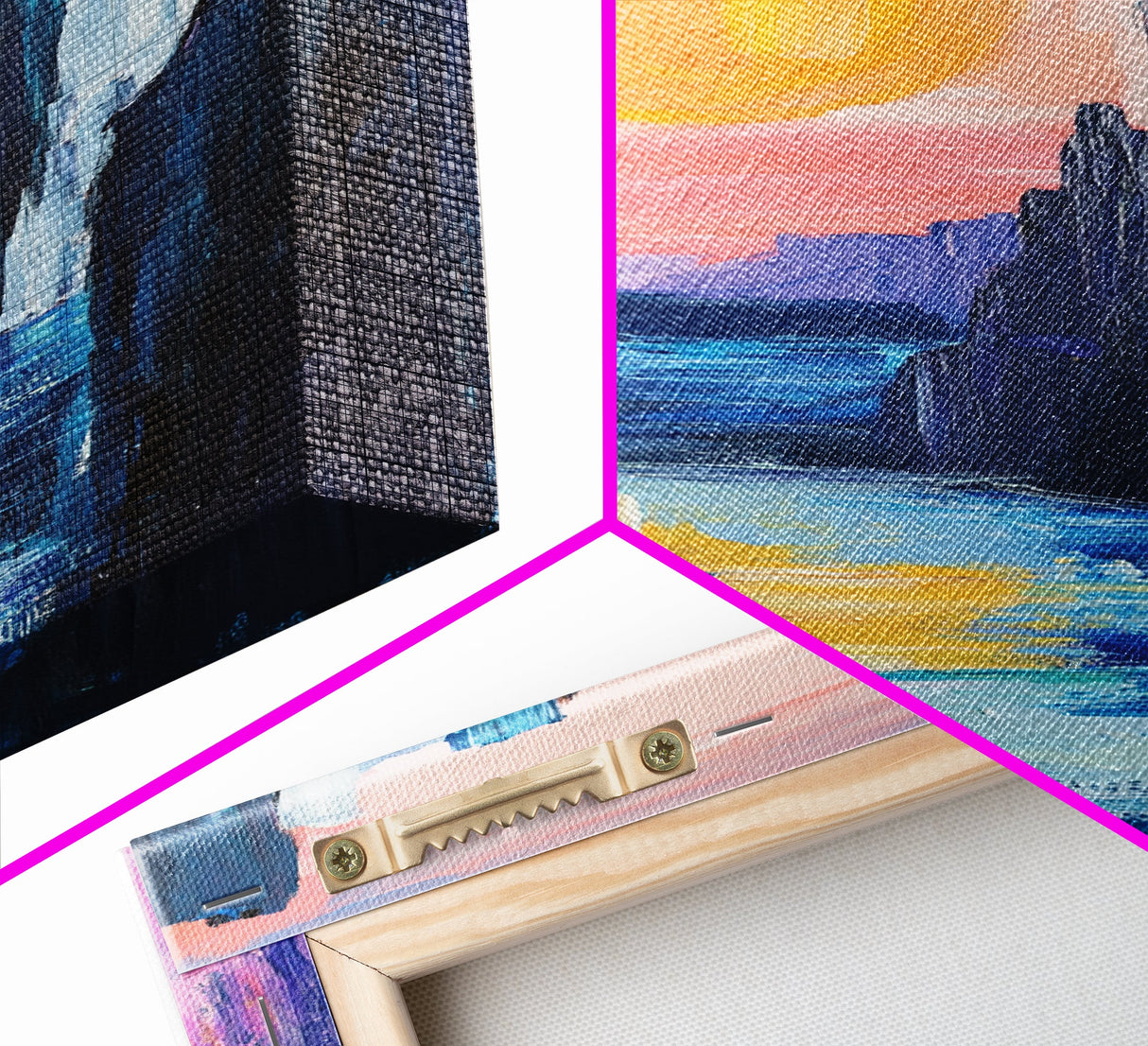 pink orange wall art, sunset painting, abstract landscape painting, blue and green wall art, Framed Canvas Print, boho art, modern decor