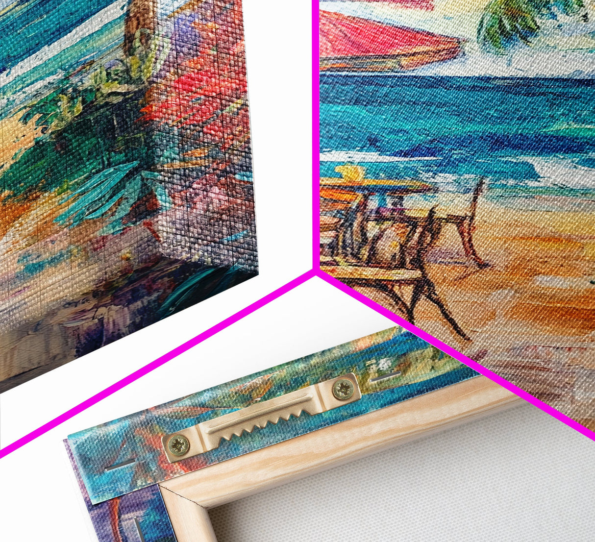 Beach Café, Coastal Landscape Art, Nautical Wall Art, Ocean Art, Seascape Painting, Coastal Decor, Canvas Print, Above Sofa Art