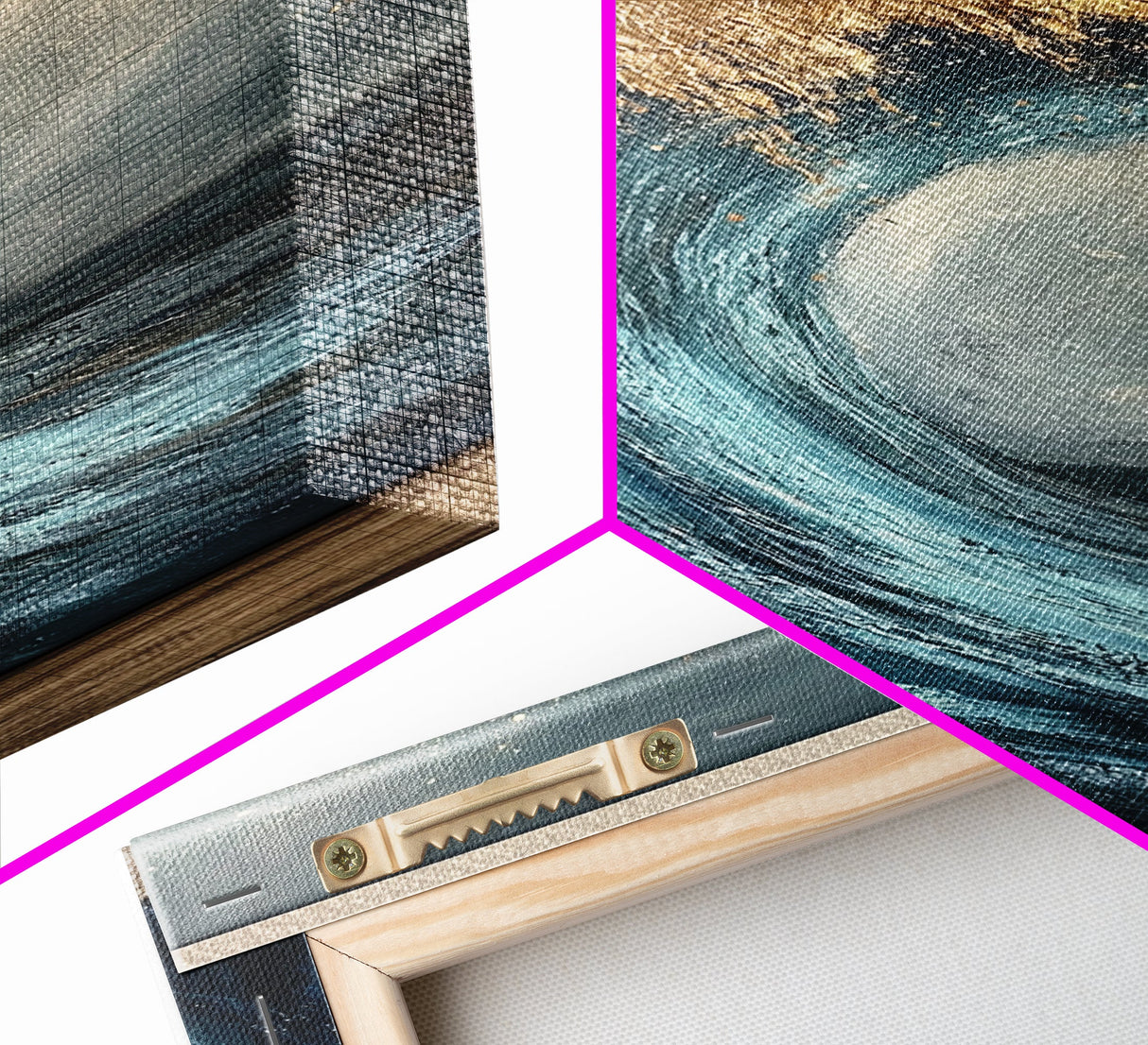 Majestic Ocean Wave Canvas Print Abstract Coastal Art, Gold and Blue Beach Wall Decor, Surfing Aesthetic, Living Room Accent