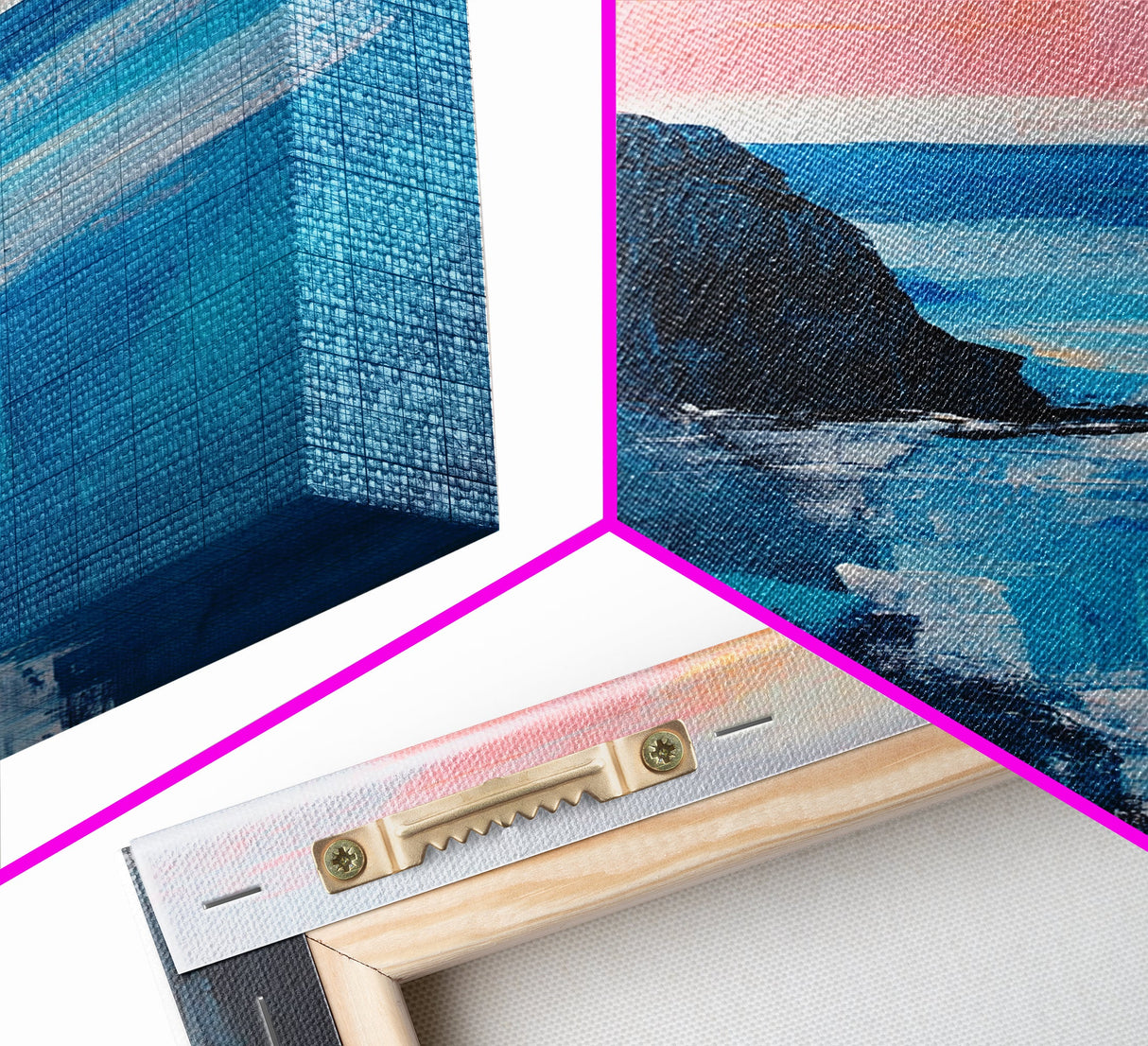 Sunset Cliff Framed Canvas Print Coastal Seascape Wall Art Vibrant Ocean Painting Modern Beach House Decor Relaxing Home Gift