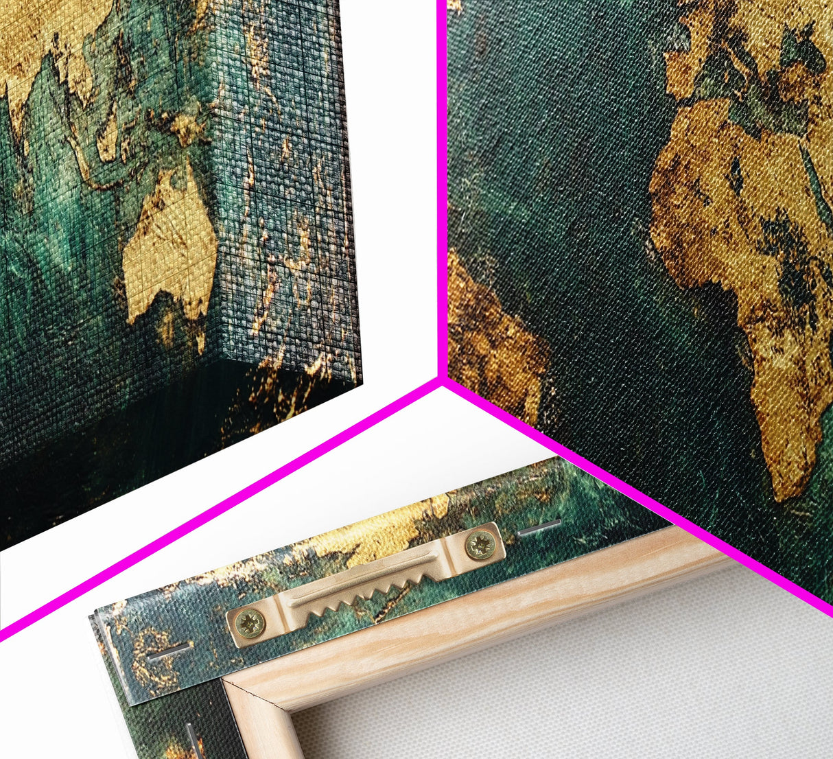 Gold World Map Framed Canvas Print Elegant Travel Wall Art, Luxury Office Decor, Metallic Abstract Map Painting, Modern Home Artwork