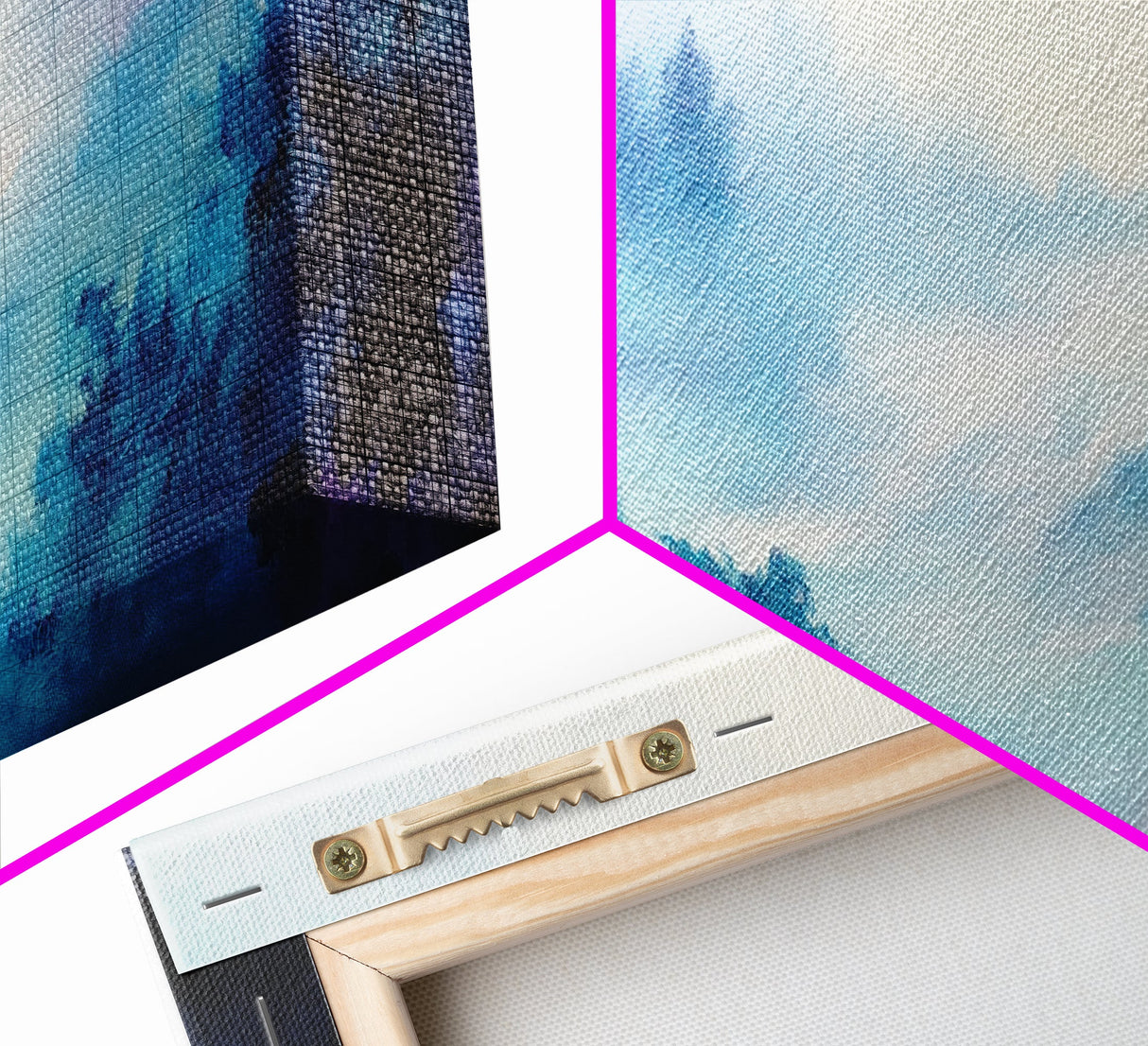 Ethereal Foggy Forest Framed Canvas Print - Mystical Landscape Wall Art, Blue and Purple Nature Decor, Living Room Art