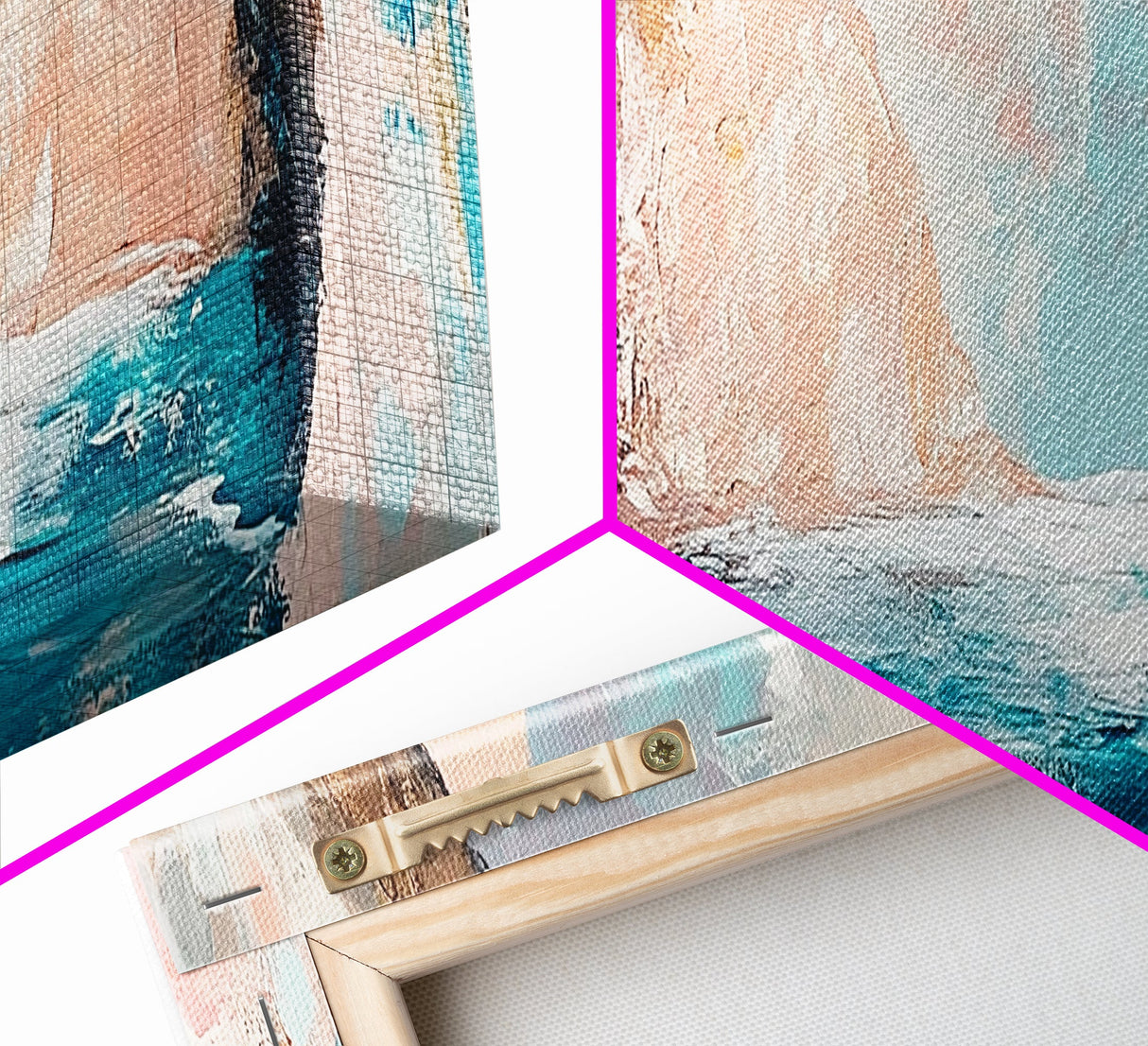Serene Ocean Cliffs Framed Canvas Print Soft Pastel Coastal Art, Minimalist Seascape Painting, Tranquil Beach Decor, Modern Home Art