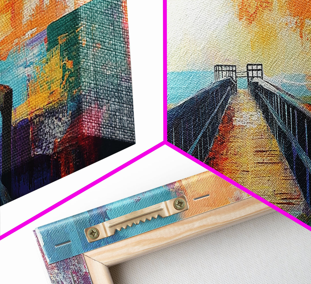 Sunset Pier Canvas Print Vibrant Coastal Wall Art Colorful Dock Painting Beach House Decor Abstract Landscape Nautical Living Room