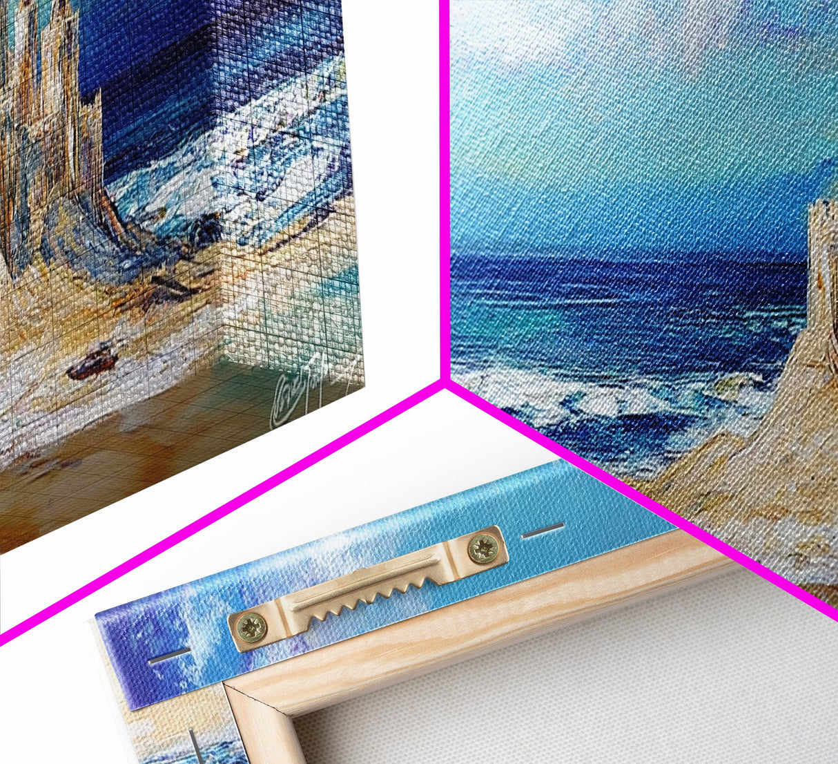 Fantasy Sandcastle Seascape Framed Canvas Print, Beach House Wall Art, Nautical Painting, Whimsical Ocean Scene, Kids Room Decor