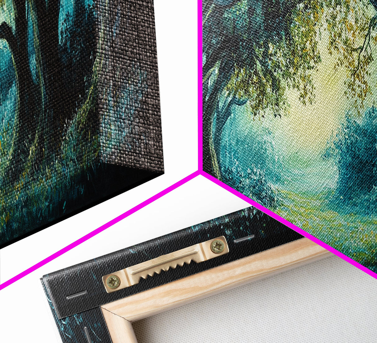 Enchanted Forest Framed Canvas Print Magical Woodland Scene, Nature Wall Art, Fantasy Art, Dark Green Landscape, Home Decor