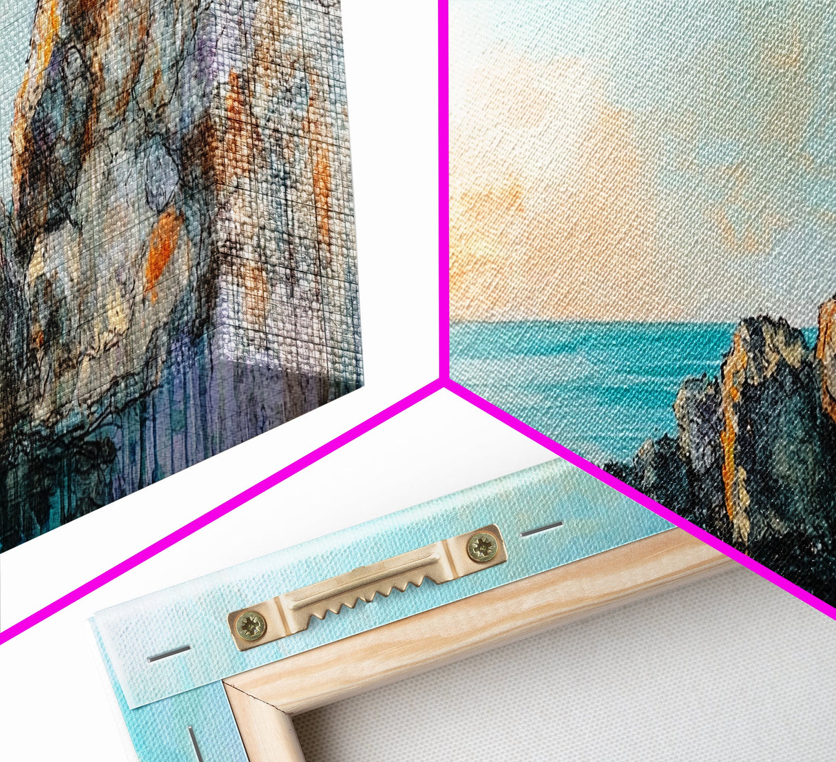 Seaside Cliff, Tranquil Beach Painting, Ocean View Wall Art, Home Decor, Framed Canvas Print, Minimalist Style, Bedroom Artwork