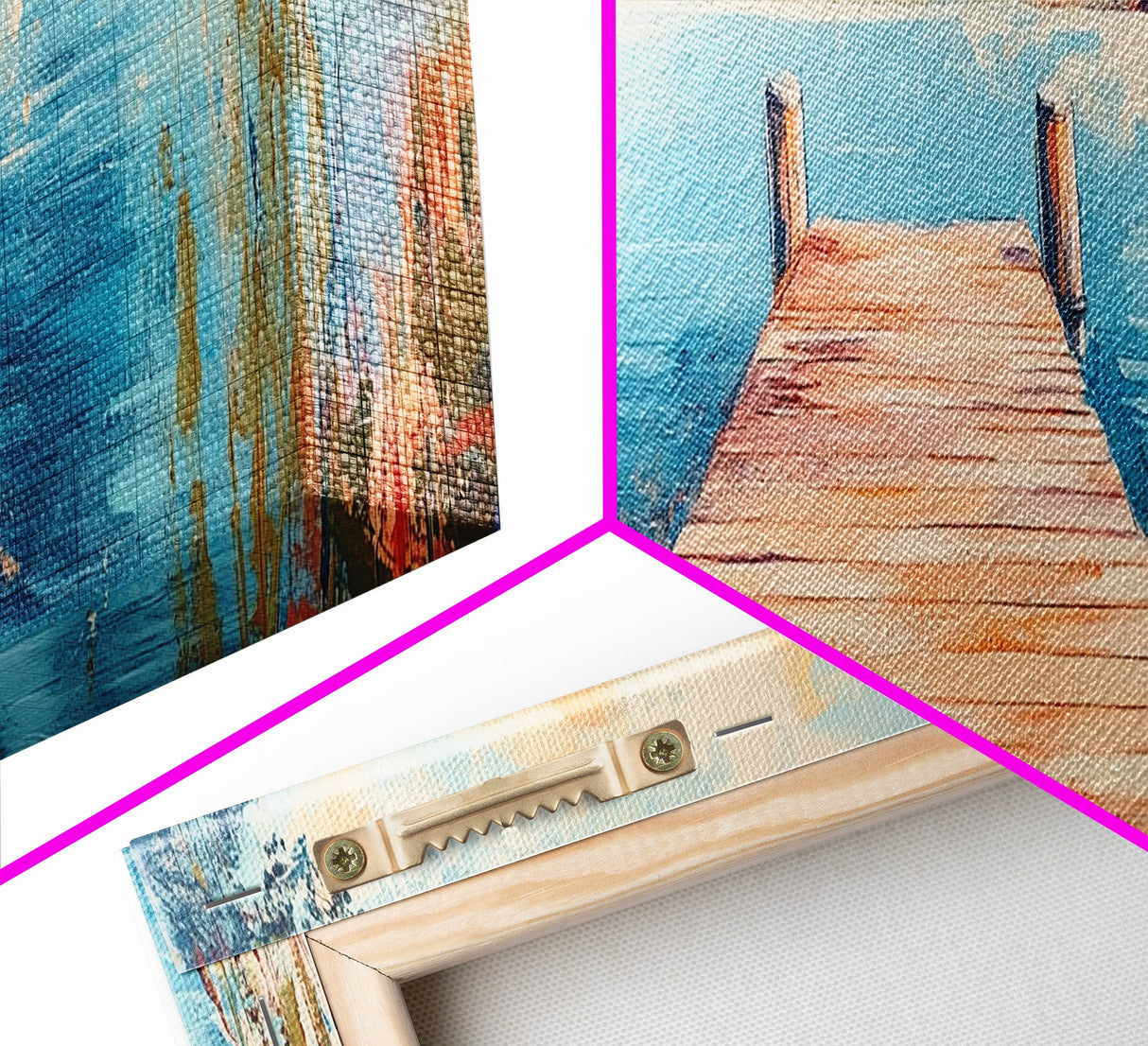 Wooden, Dock, Lake, Tranquility, Framed Canvas Print, Coastal Wall Art, Nature Painting, Bedroom Wall Art, Minimalist Art