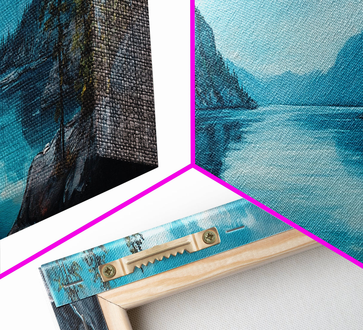 Tranquil Lake Landscape Wall Art, Blue Nature Painting, Rustic Lodge Decor, Large Wide Artwork, Living Room Wall Art